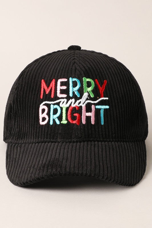 Merry & Bright Embroidered Corduroy Cap