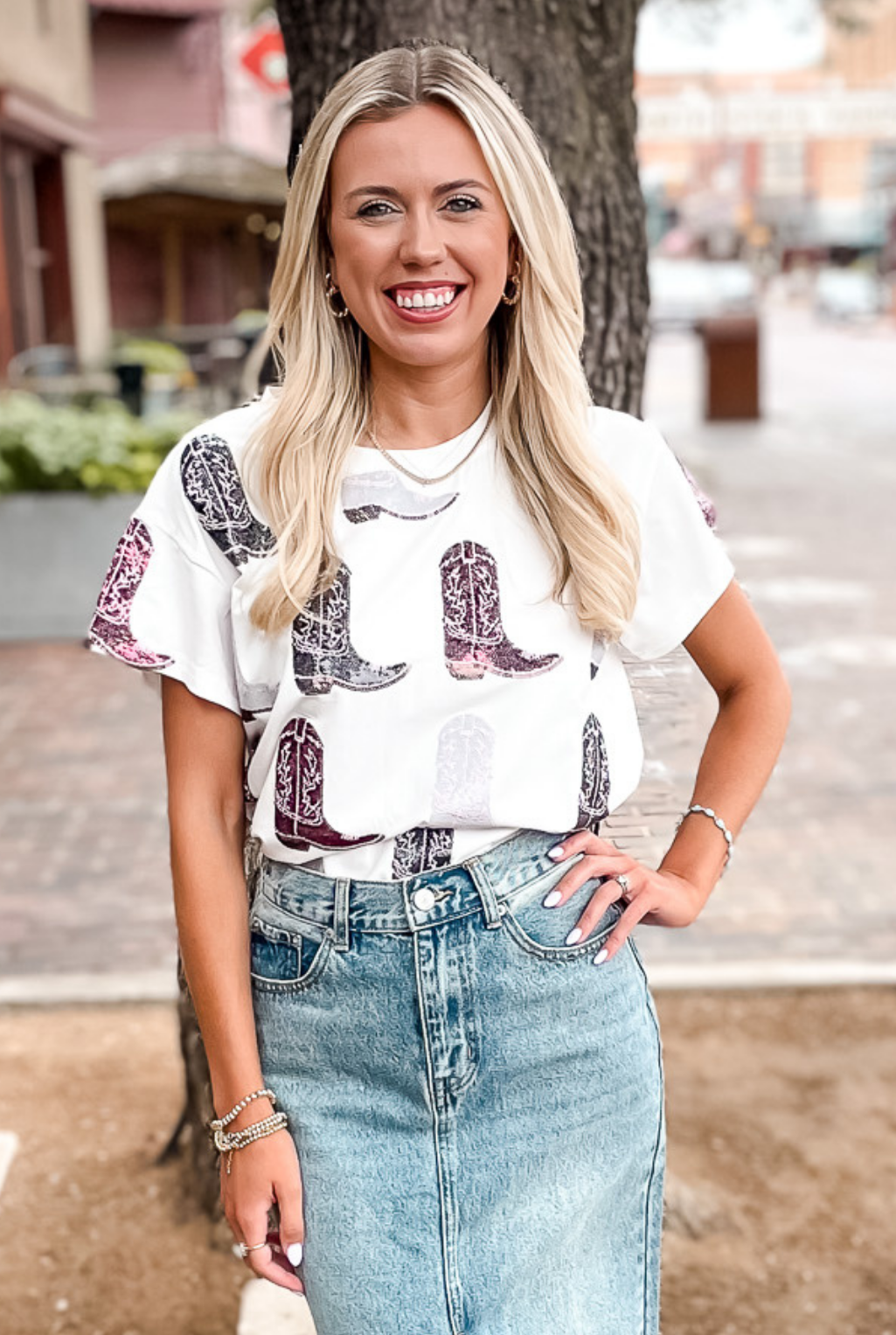 Cowboy Boot T-Shirt - Maroon/Grey