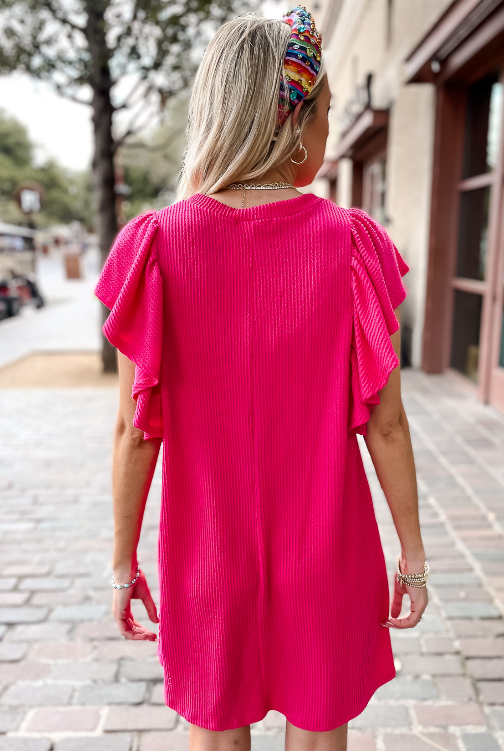 Ruffled Sleeve Ribbed Dress