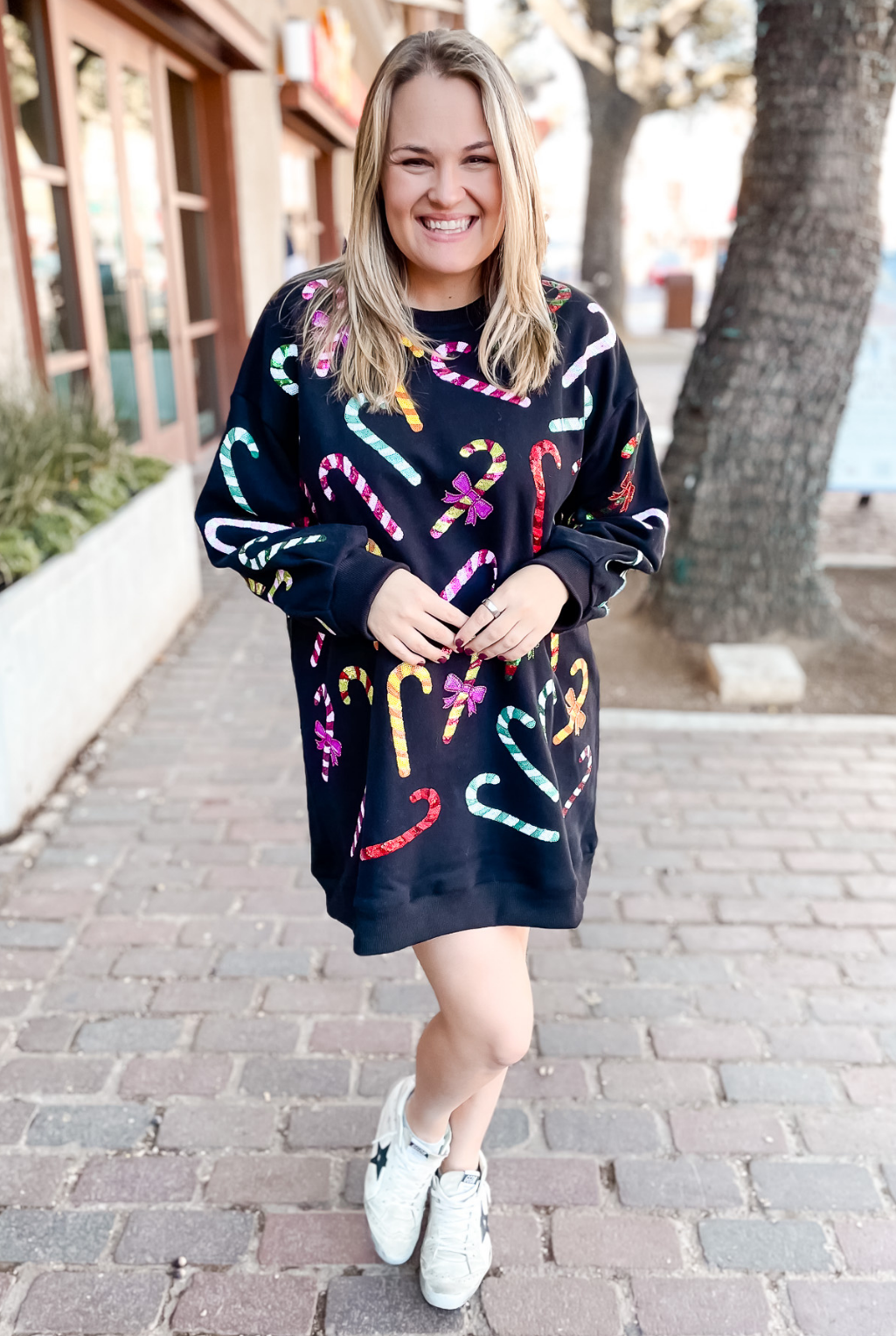 Rainbow Candy Cane Sweatshirt Dress