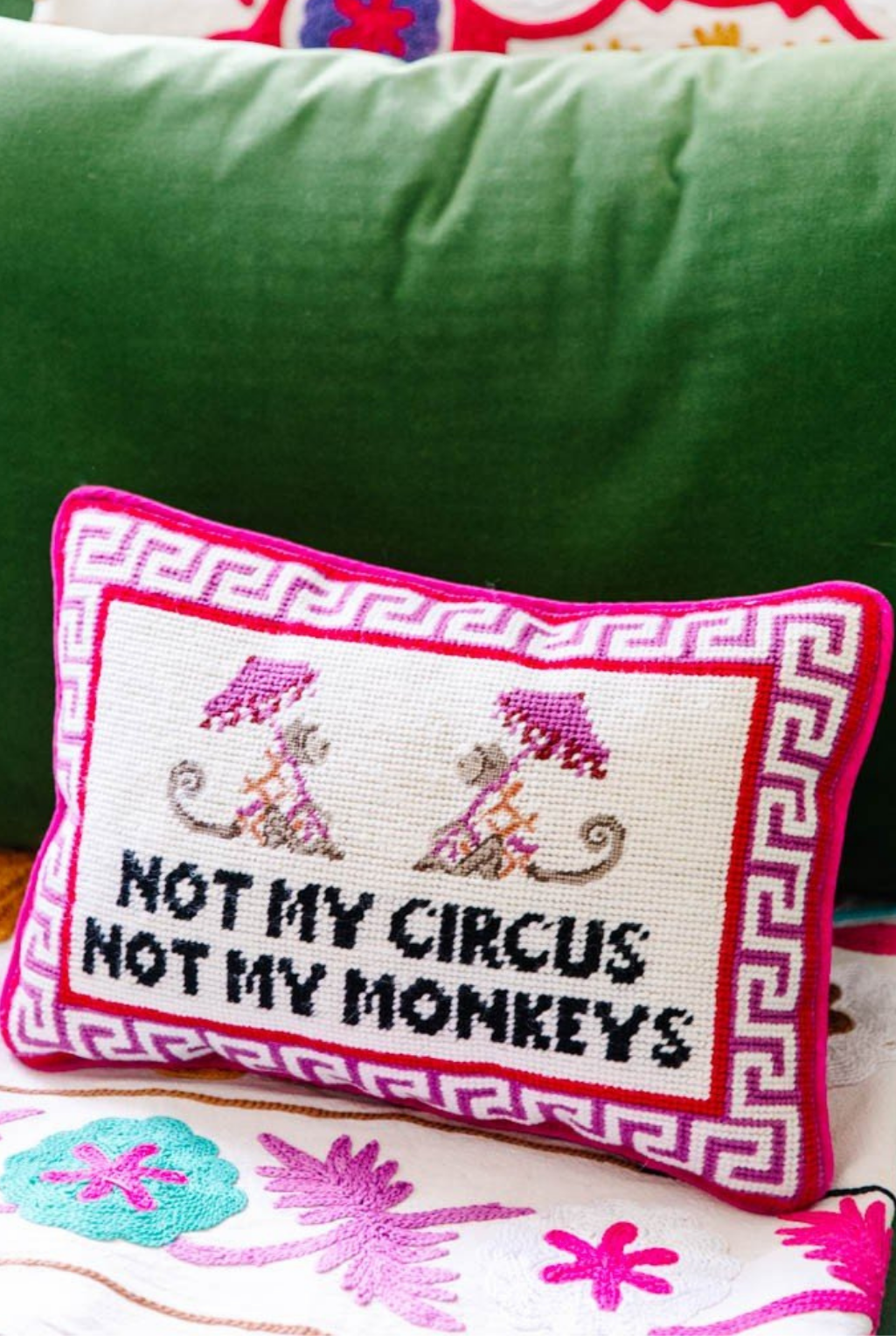 Not My Circus Needlepoint Pillow