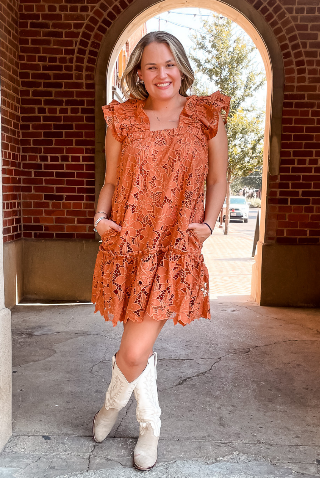 Pia Lace Dress - Burnt Orange