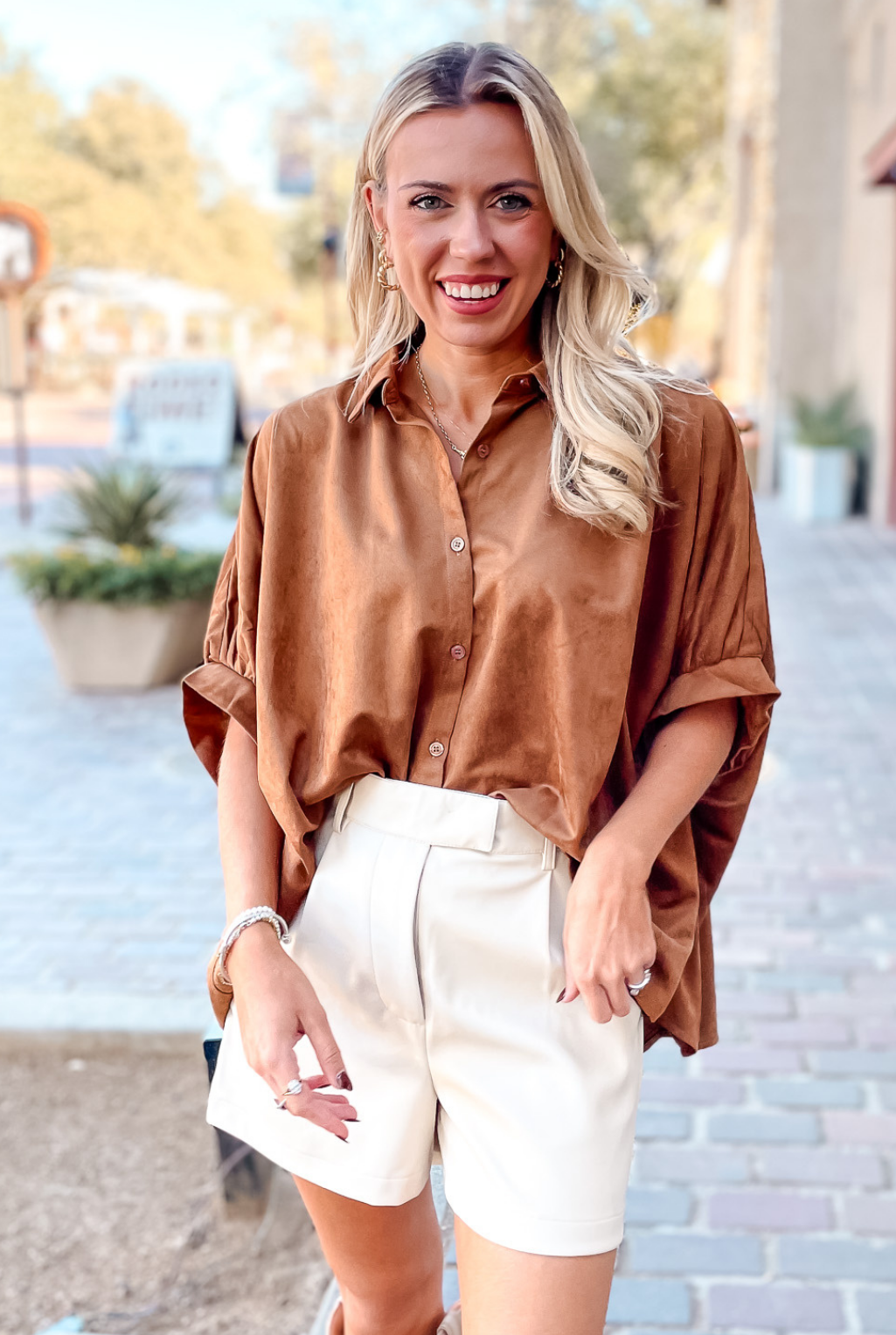 Suede Oversized Shirt - Camel