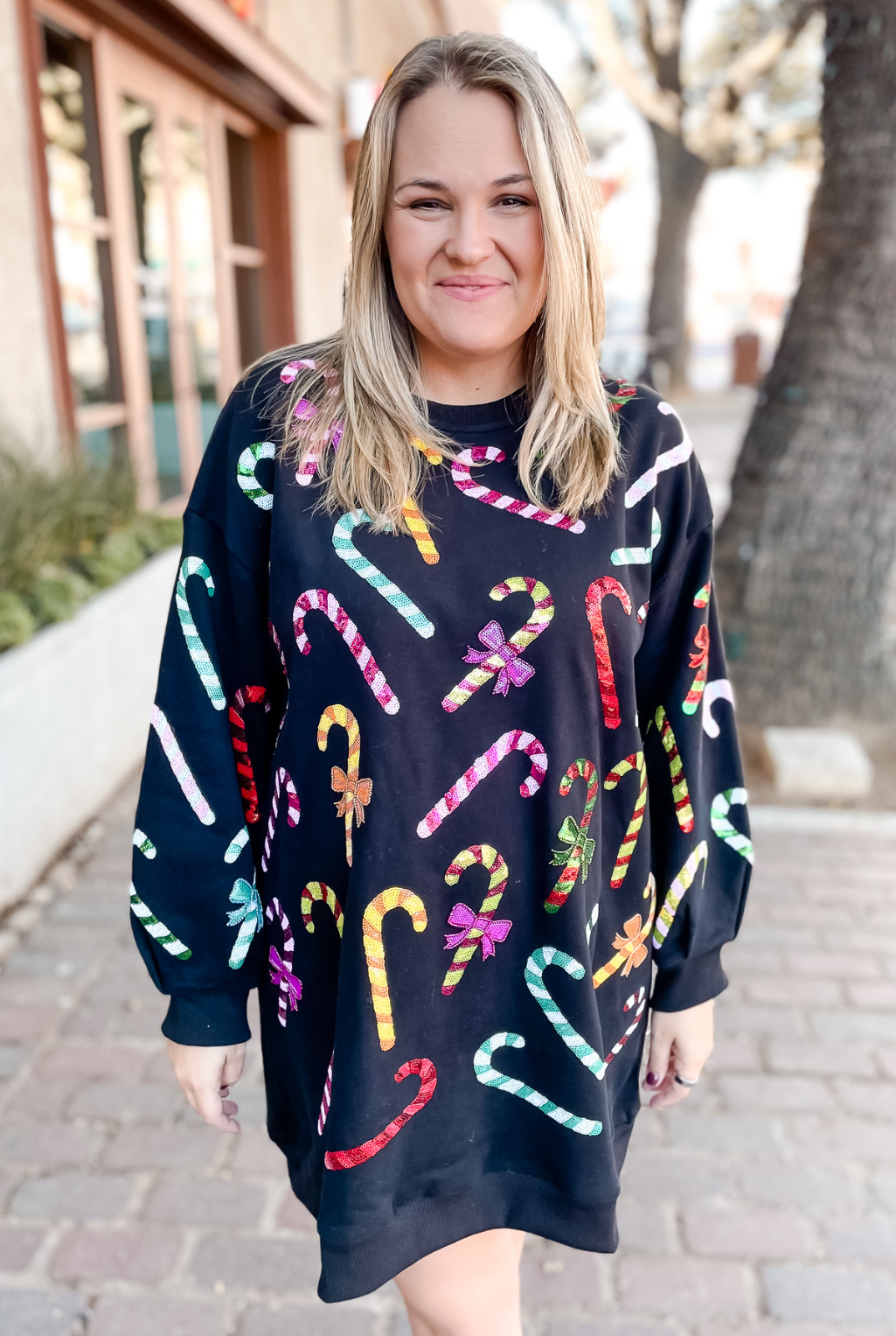 Rainbow Candy Cane Sweatshirt Dress