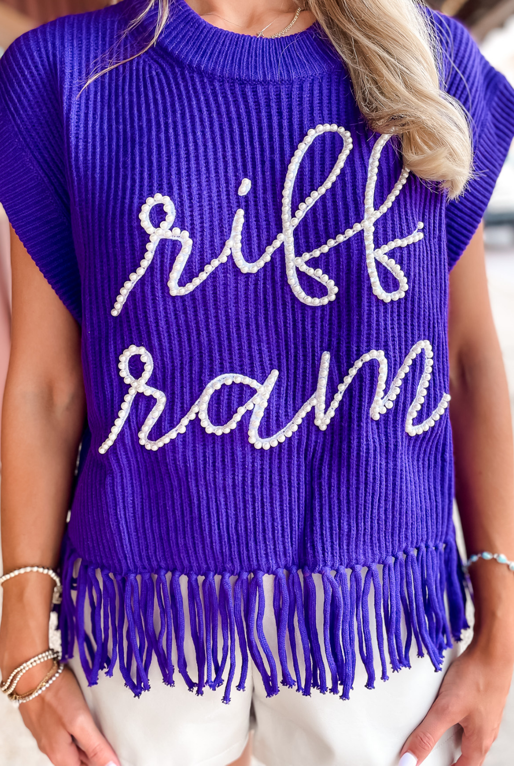 Riff Ram Pearl Fringe Sweater