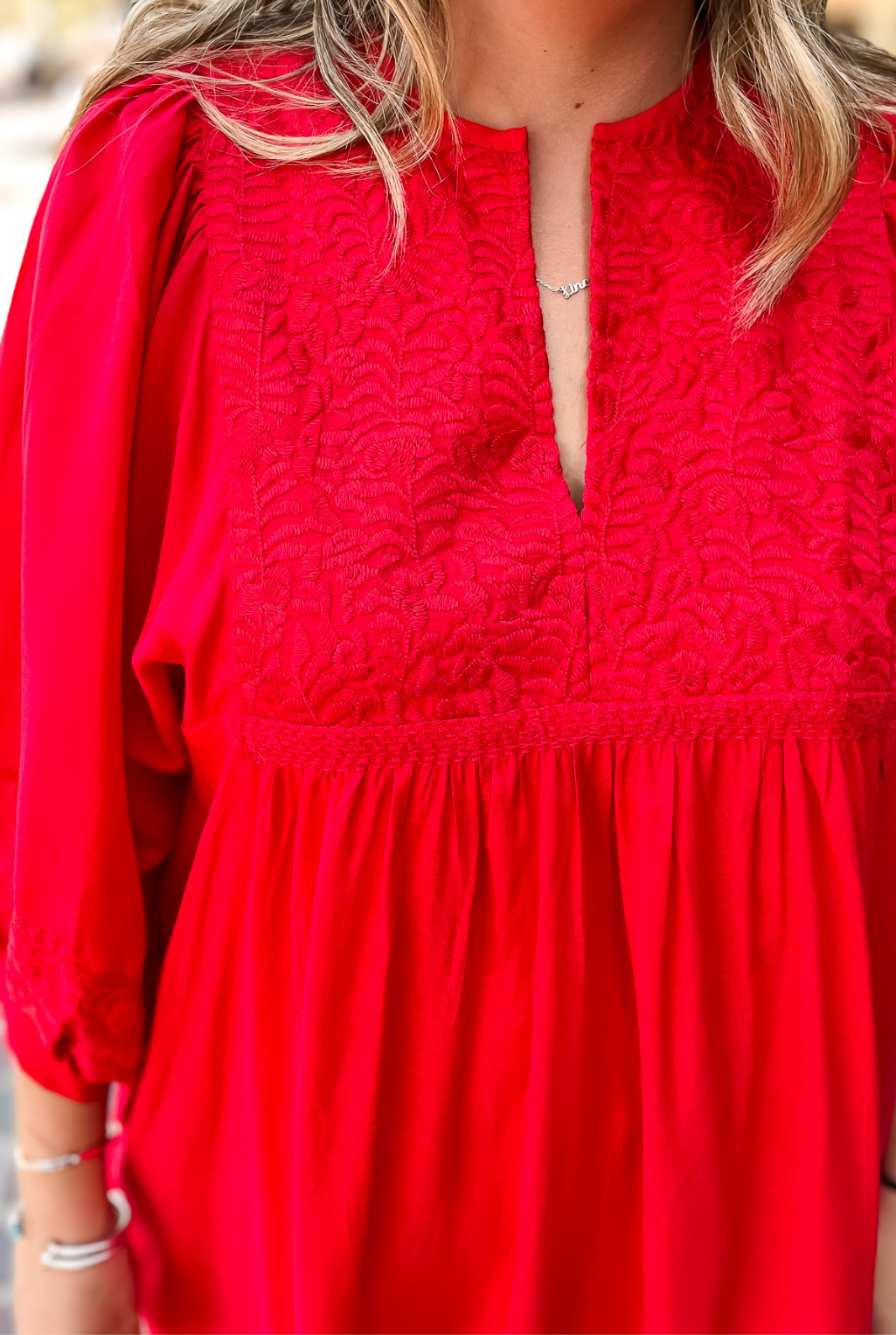 Maddy Embroidered Dress - Red