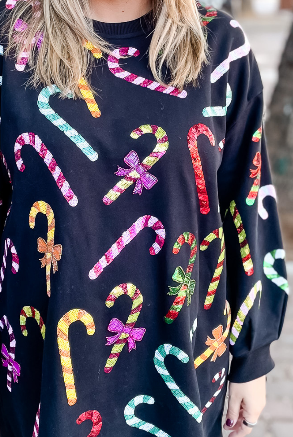 Rainbow Candy Cane Sweatshirt Dress