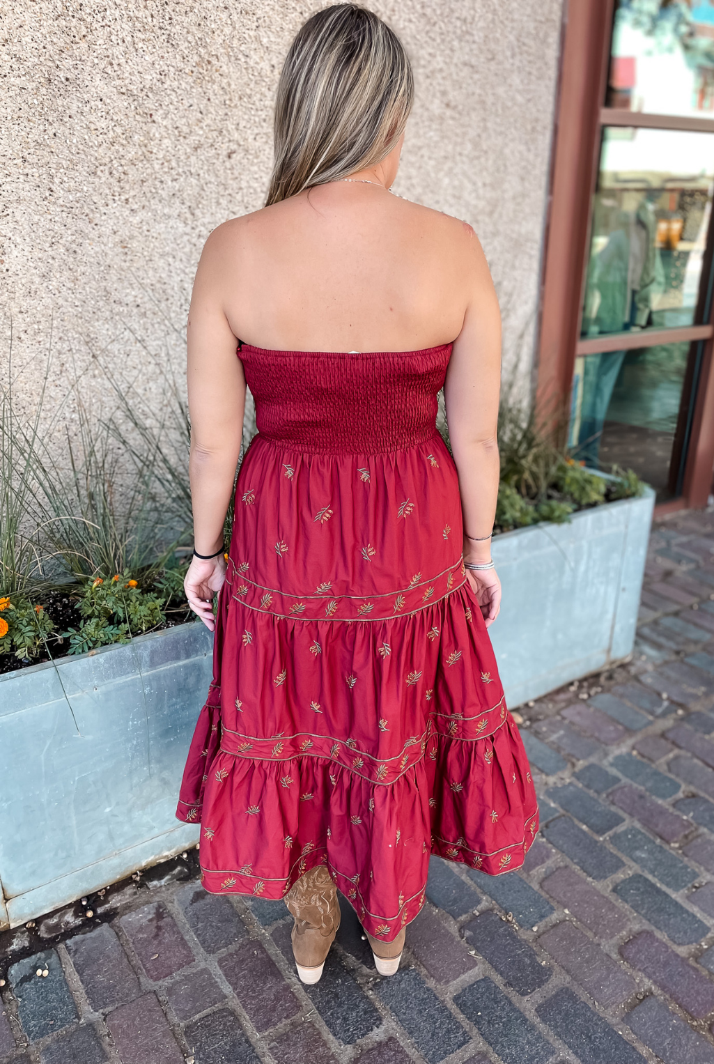 Embroidered Brick Dress