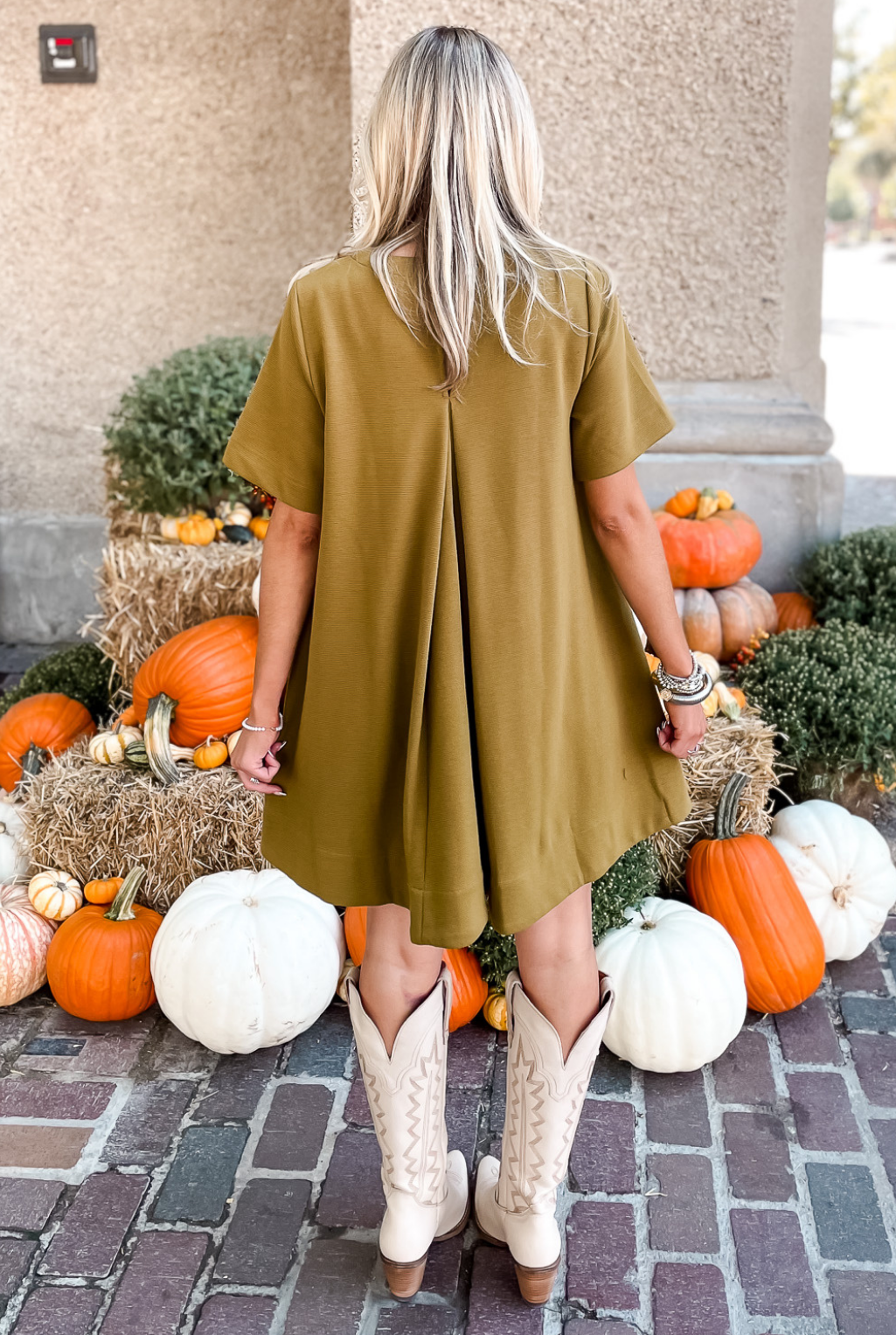 Inverted Pleat Swing Dress - Olive