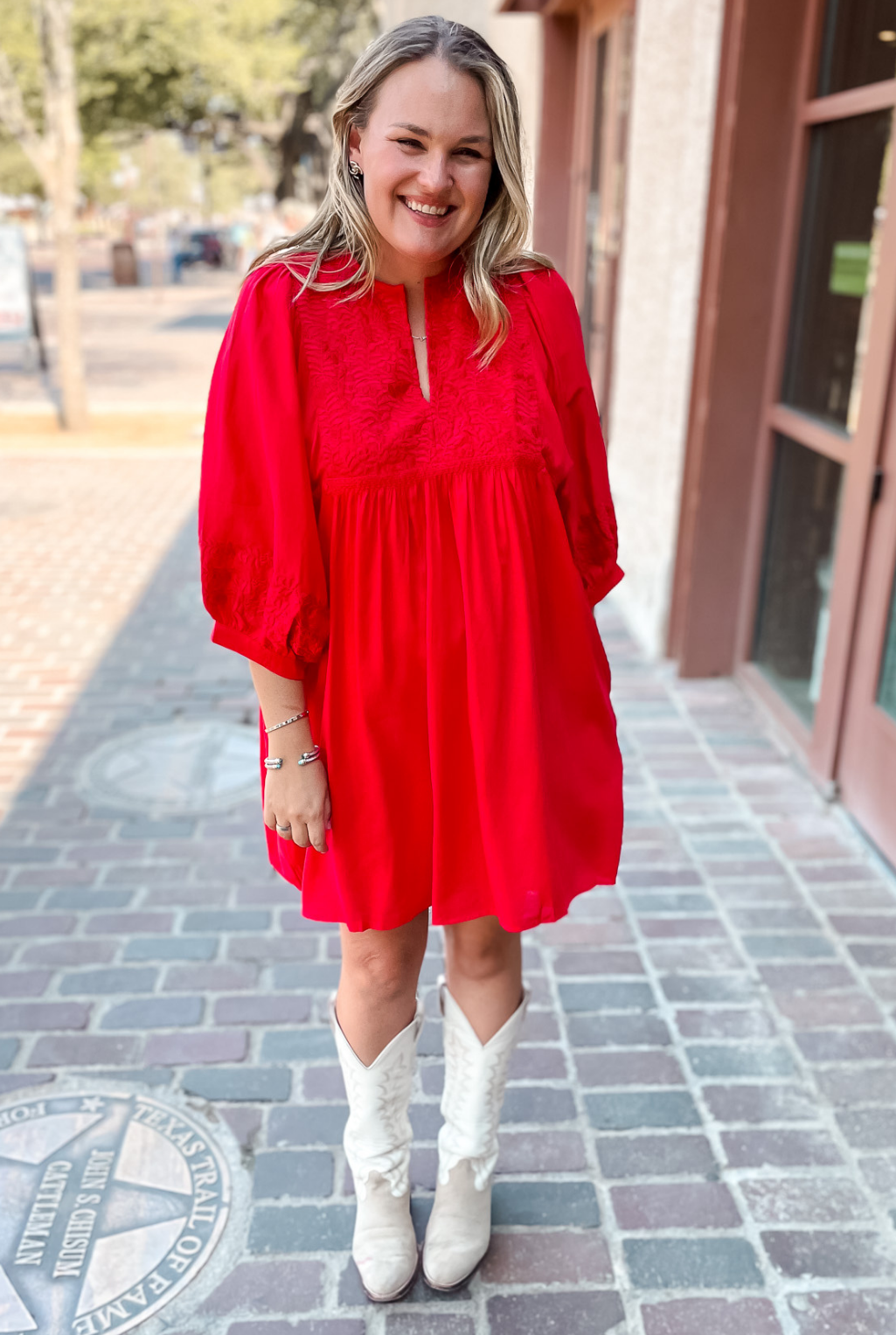 Maddy Embroidered Dress - Red