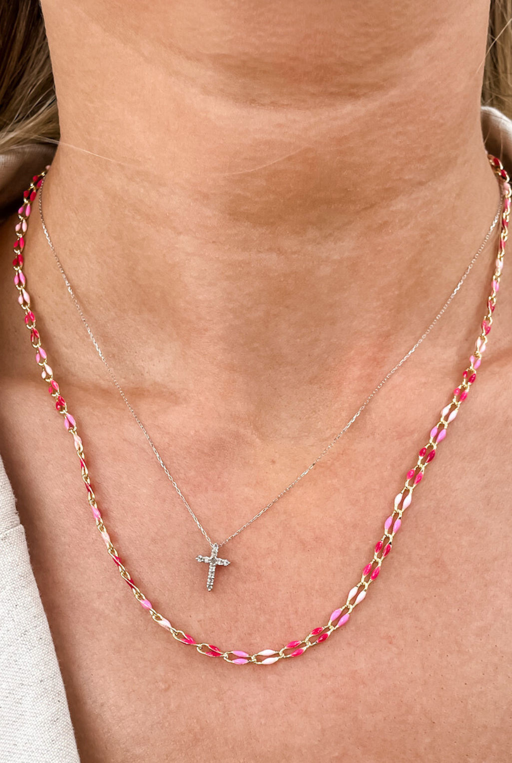 Pink Enamel Chain Necklace