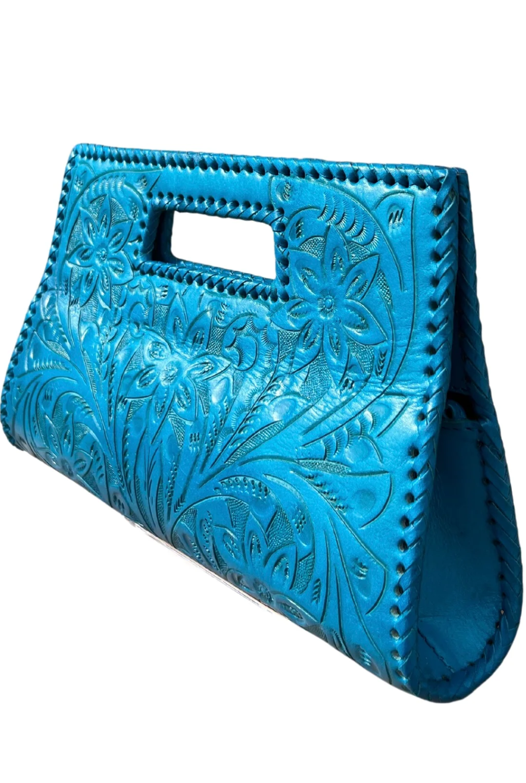 Caroline Tooled Leather Handbag - Turquoise