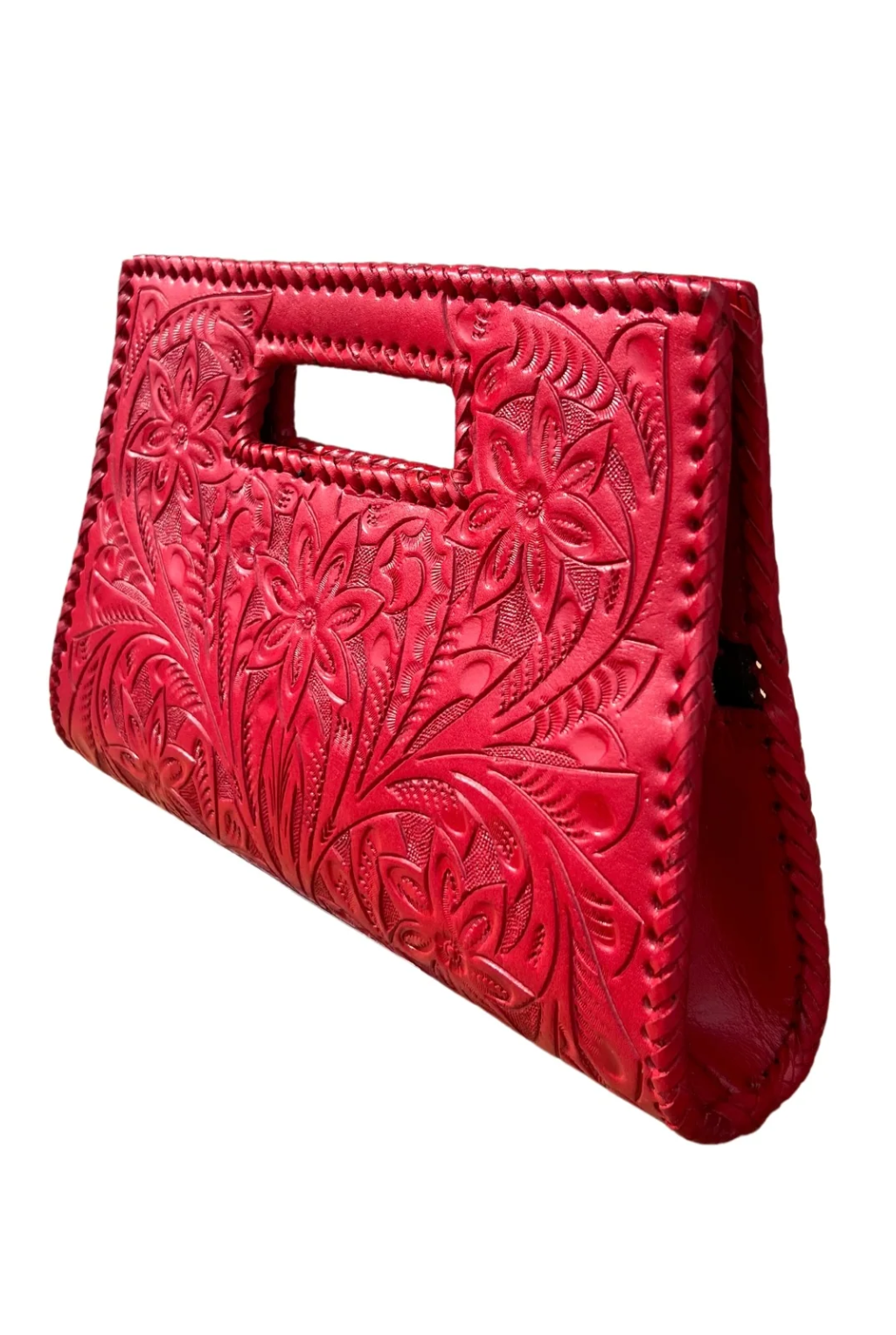 Caroline Tooled Leather Handbag - Red