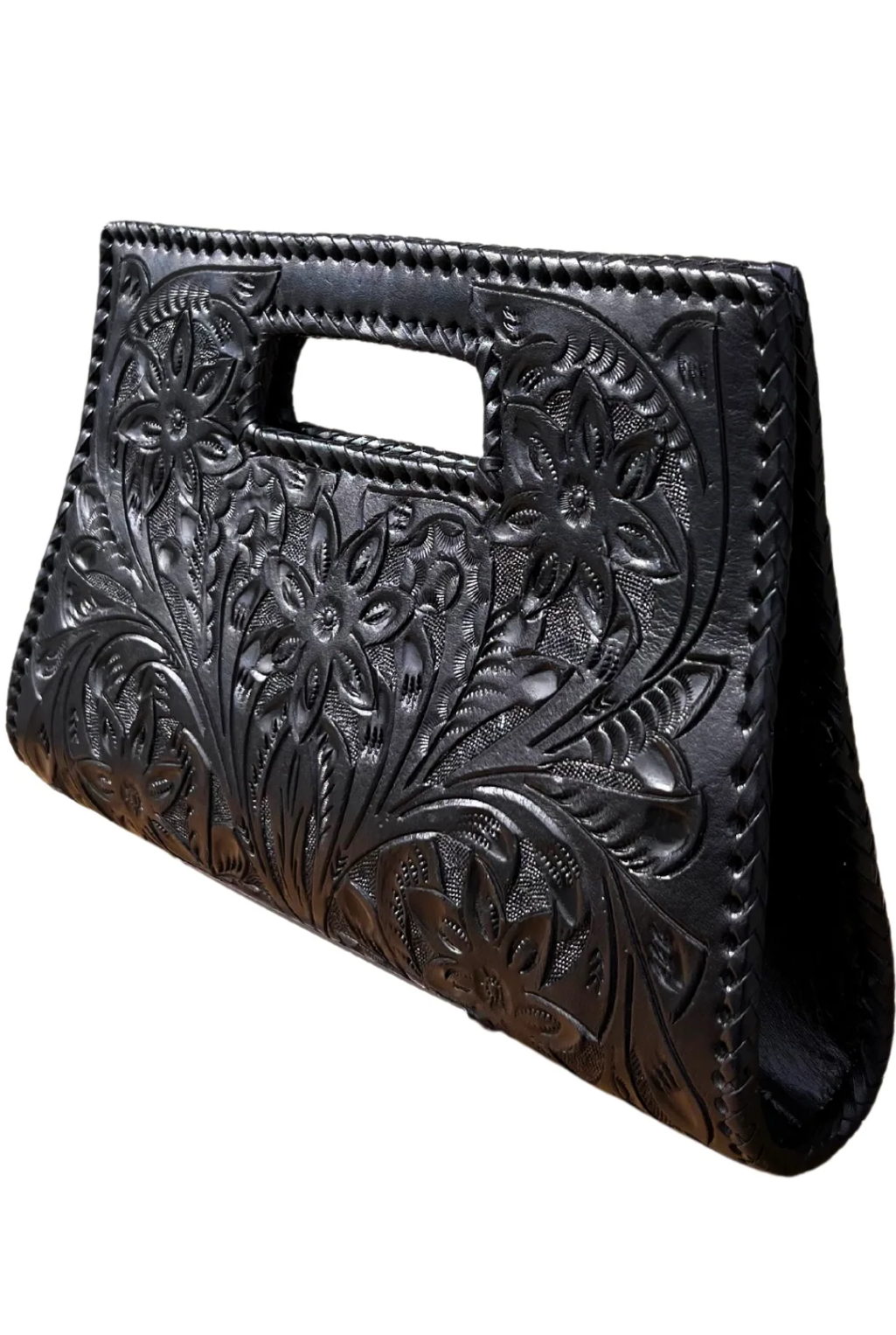 Caroline Tooled Leather Handbag - Black