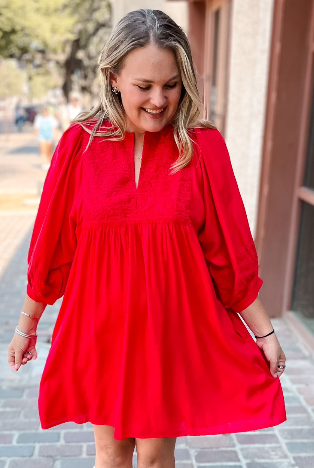 Maddy Embroidered Dress - Red