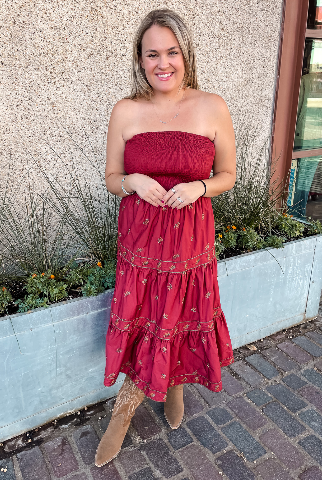 Embroidered Brick Dress