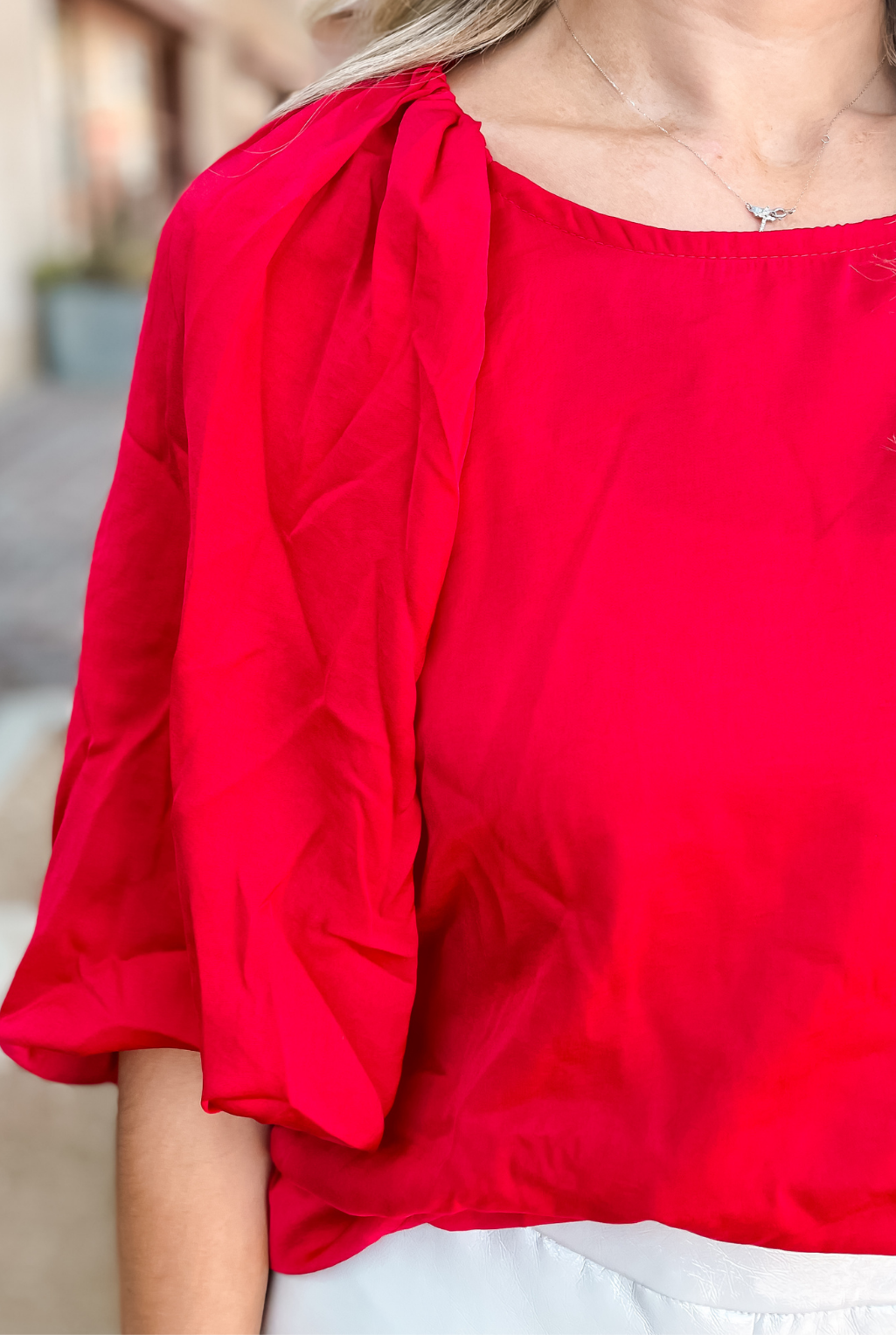 Washed Satin Top - Red