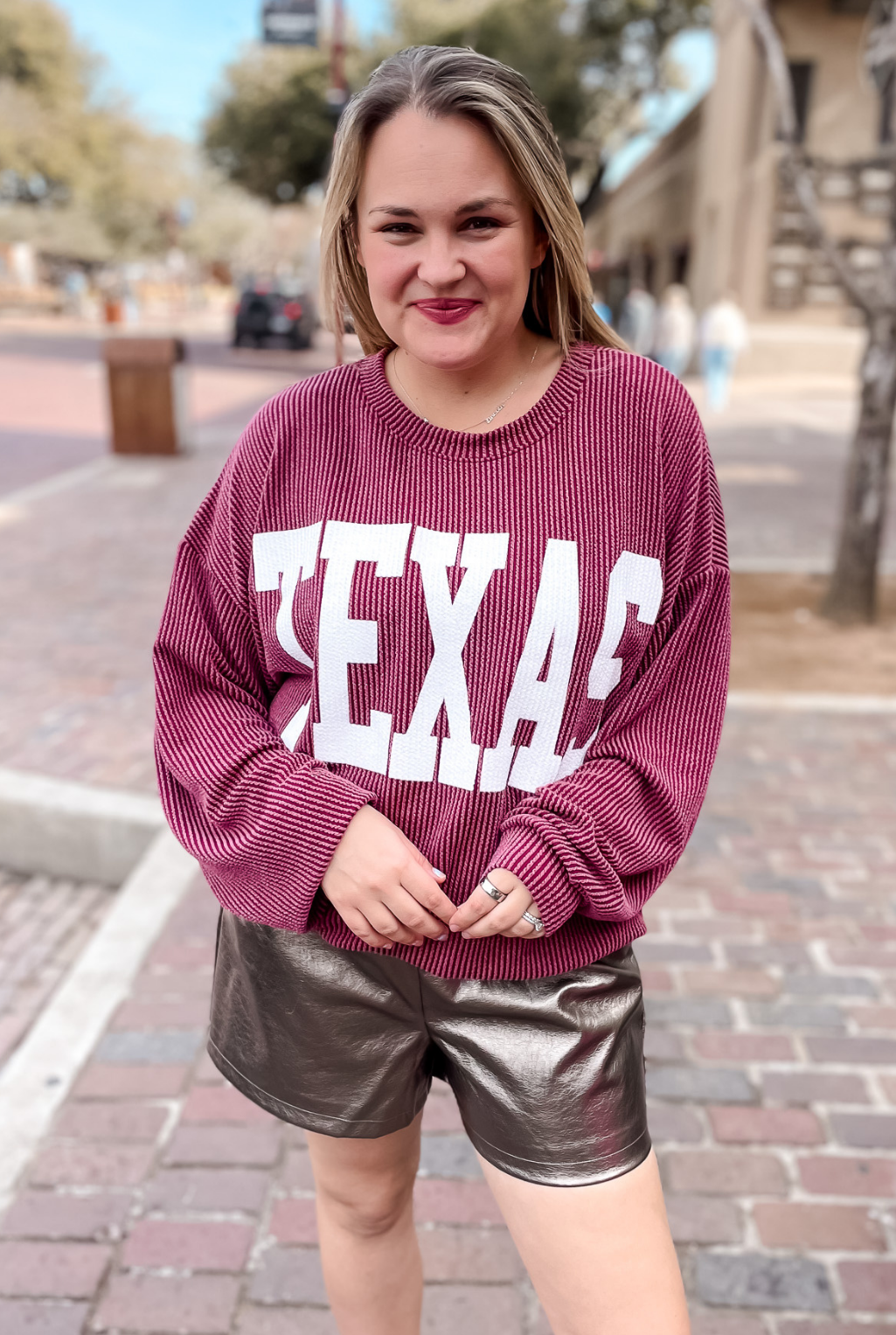 Texas Ribbed Oversized Top - Wine