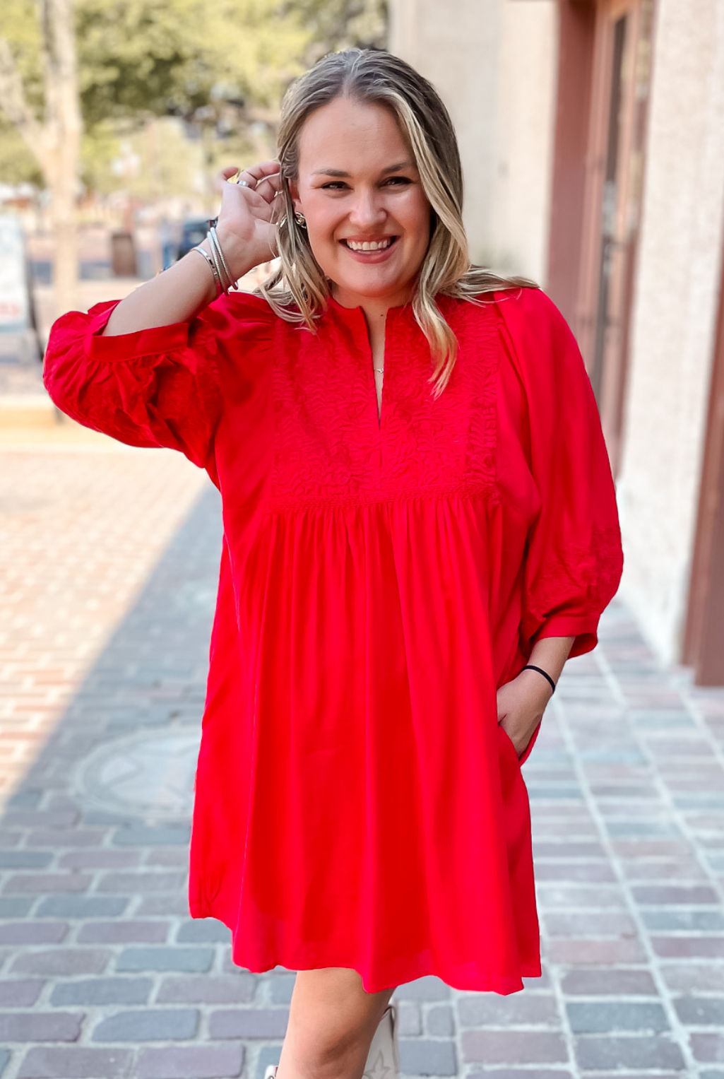 Maddy Embroidered Dress - Red