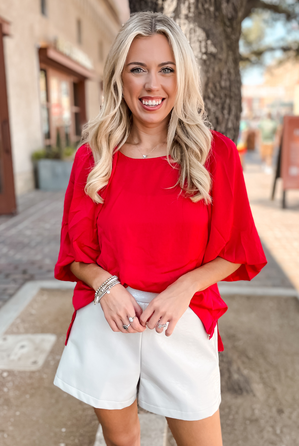 Washed Satin Top - Red