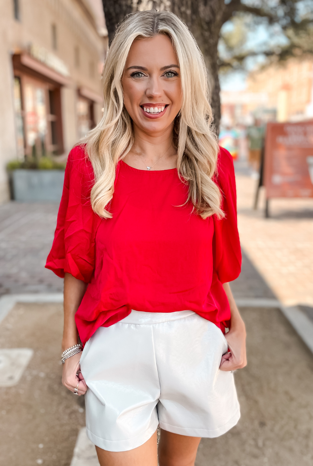 Washed Satin Top - Red