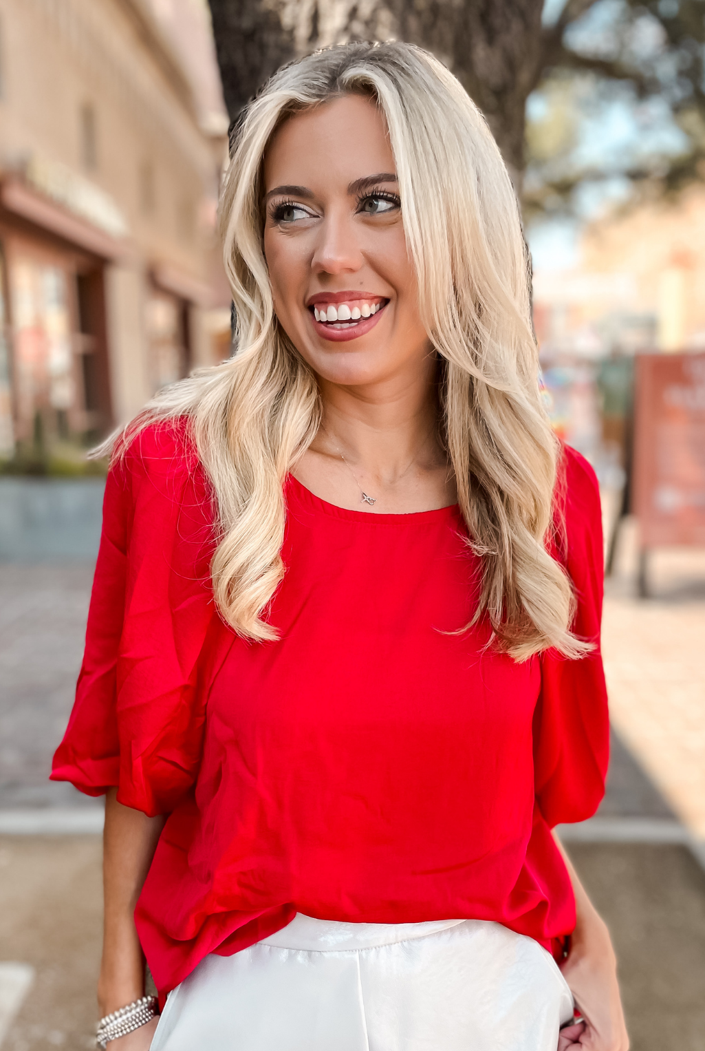 Washed Satin Top - Red