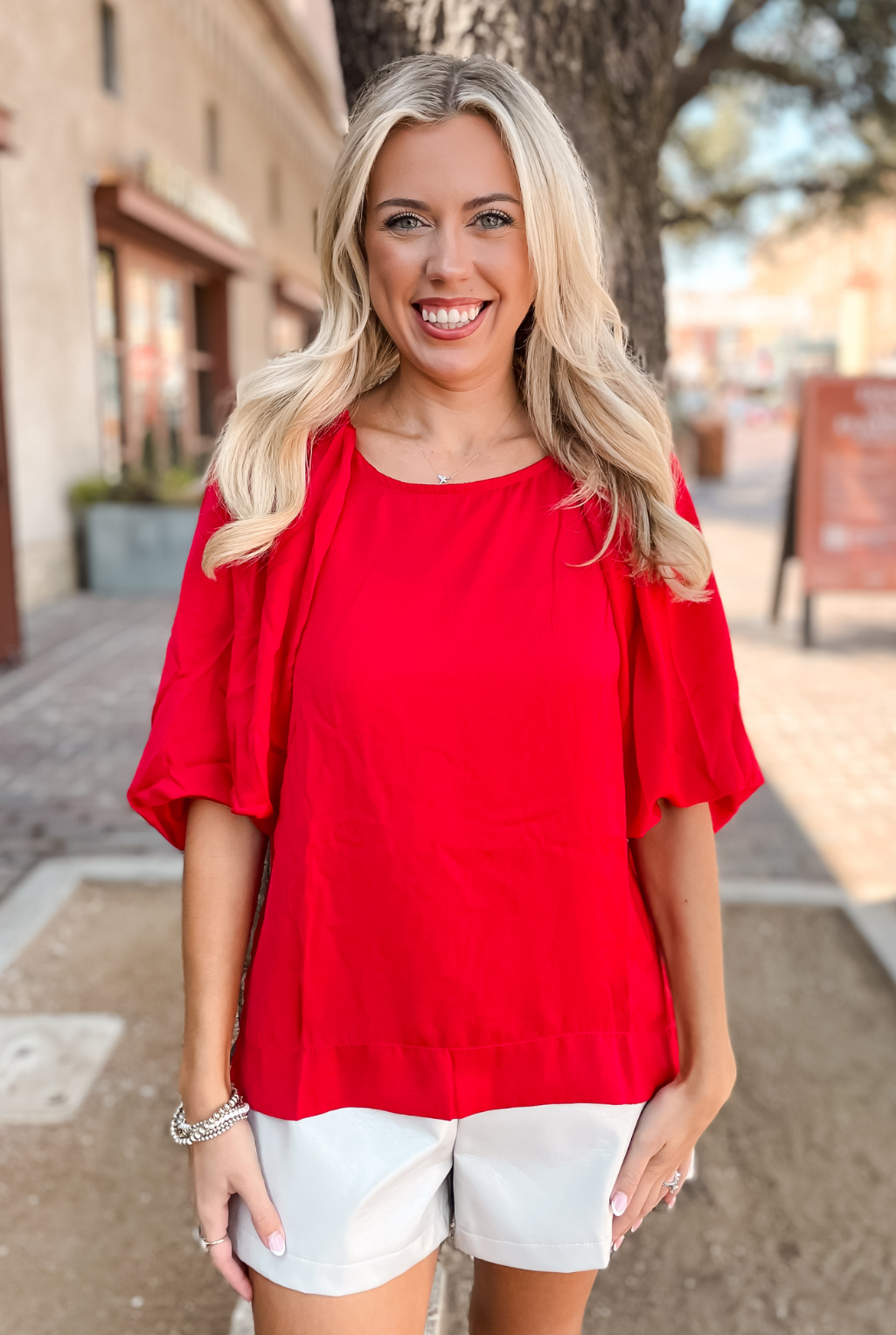 Washed Satin Top - Red