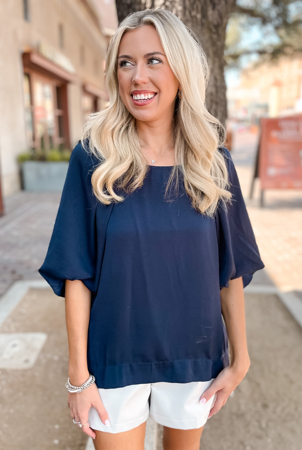 Washed Satin Top - Navy