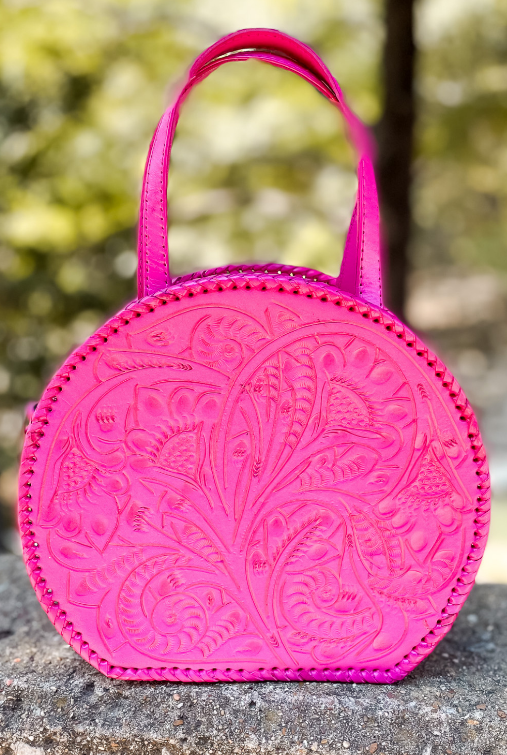 Dixie Tooled Leather Handbag - Fuchsia