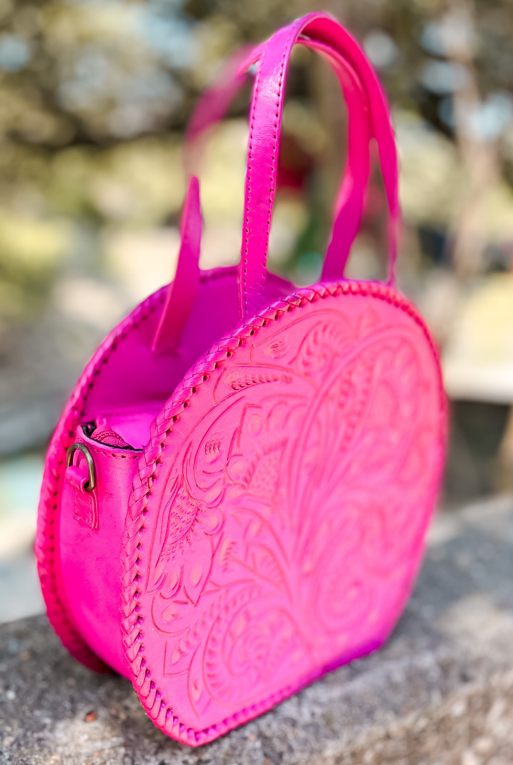 Dixie Tooled Leather Handbag - Fuchsia