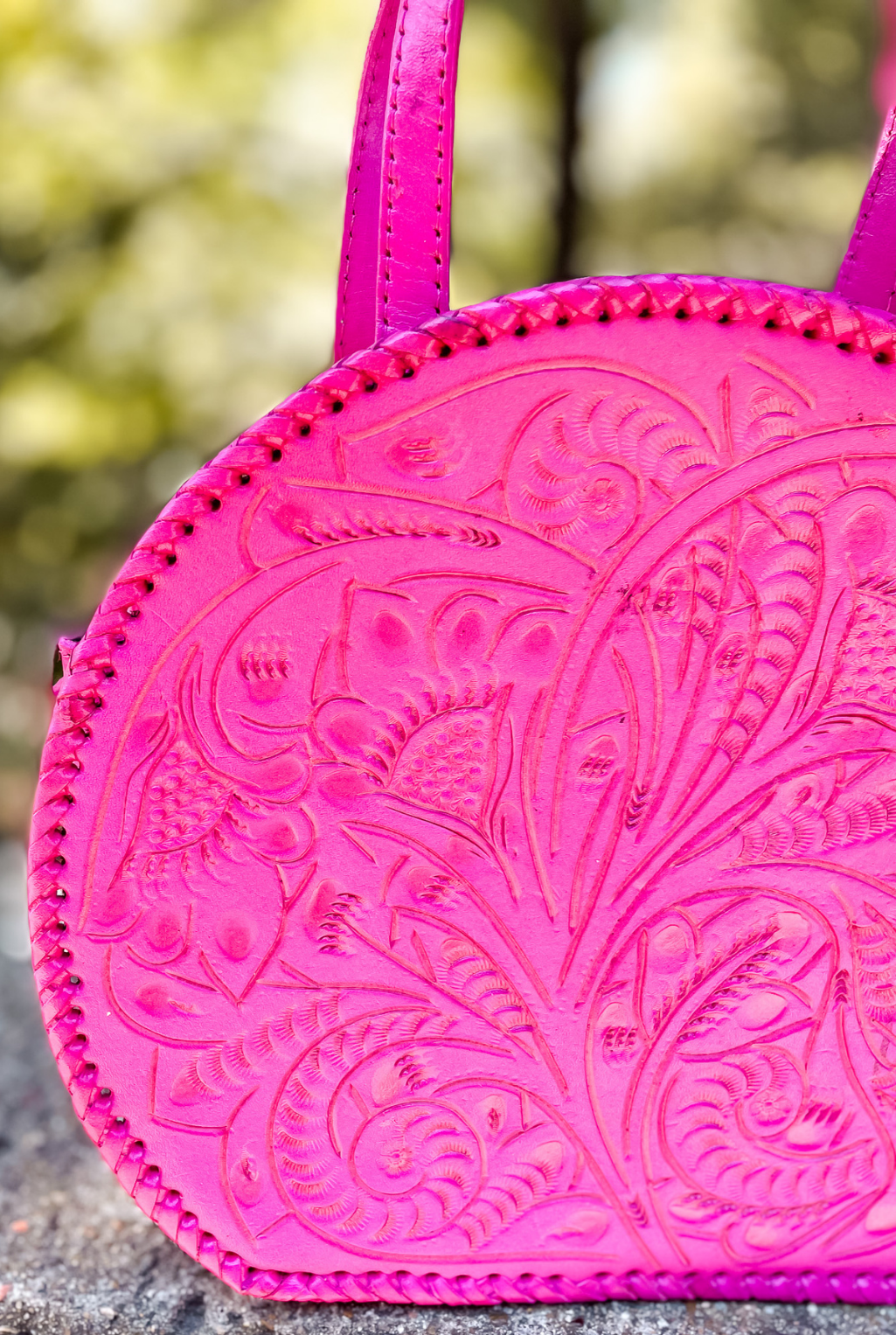 Dixie Tooled Leather Handbag - Fuchsia