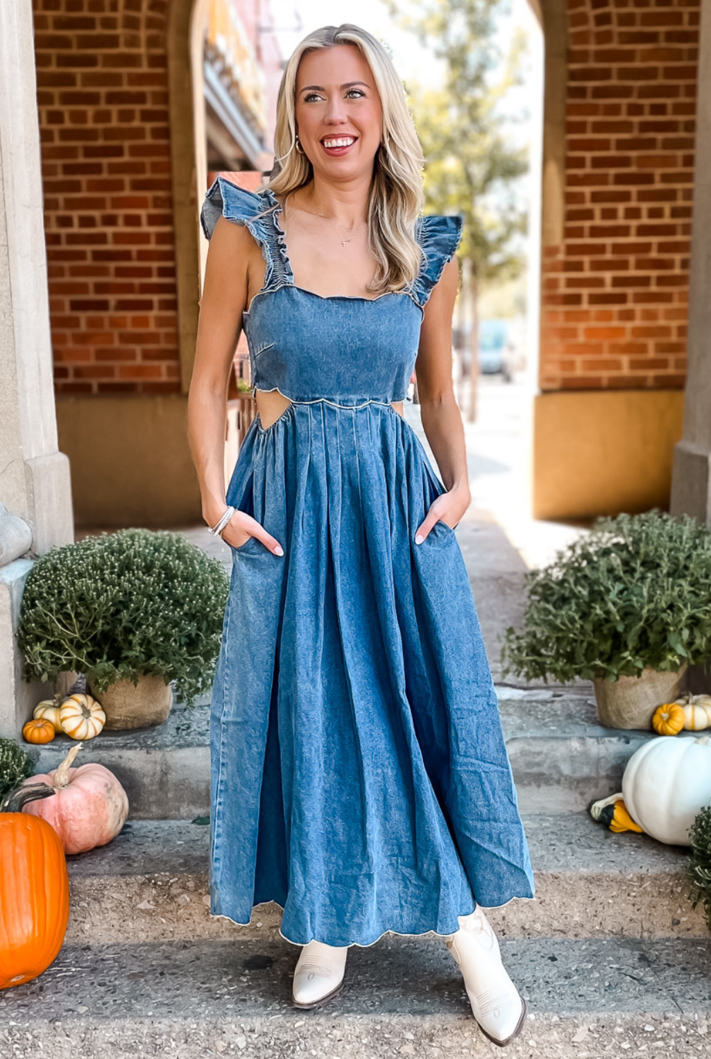 Ashton Scallop Midi Dress - Denim