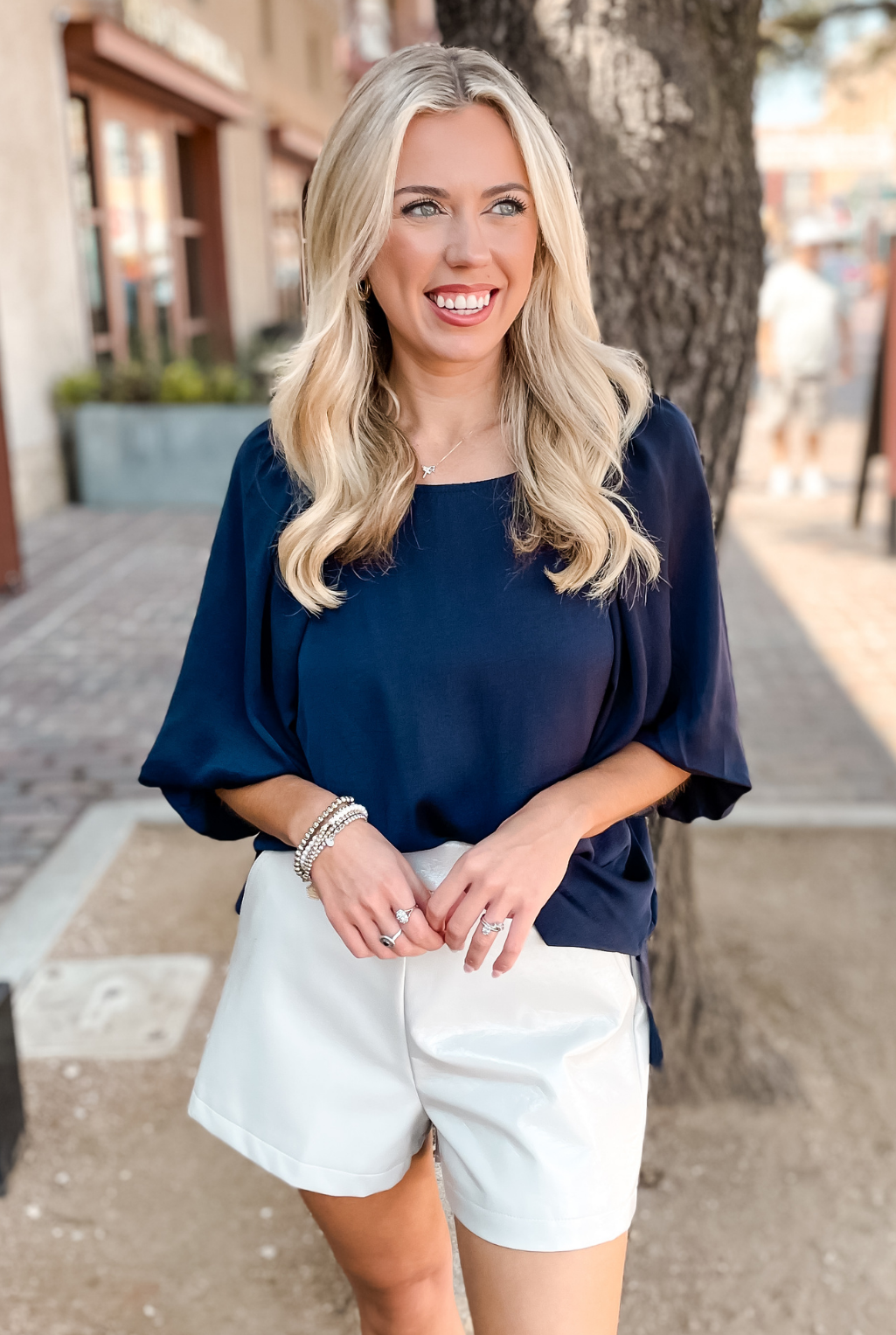 Washed Satin Top - Navy