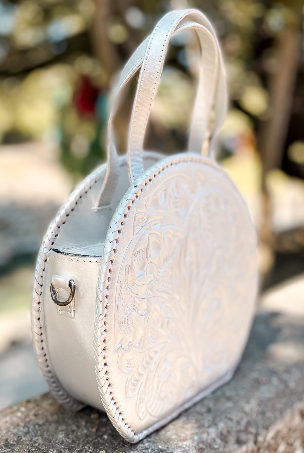 Dixie Tooled Leather Handbag - Silver