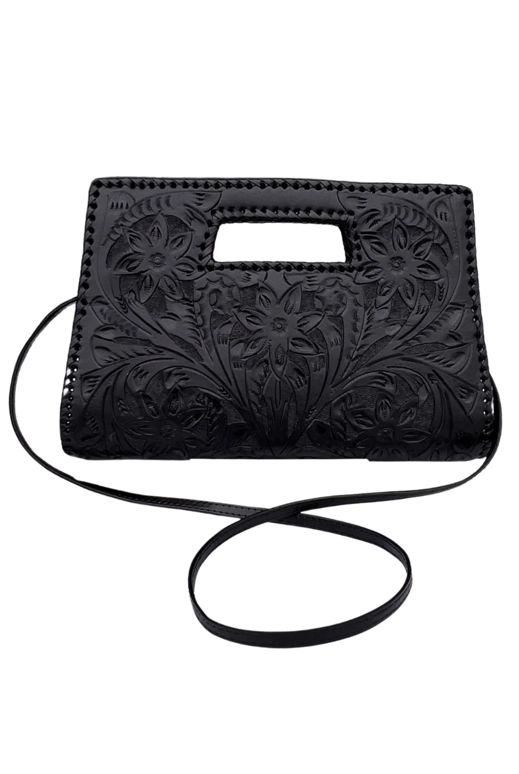 Caroline Tooled Leather Handbag - Black