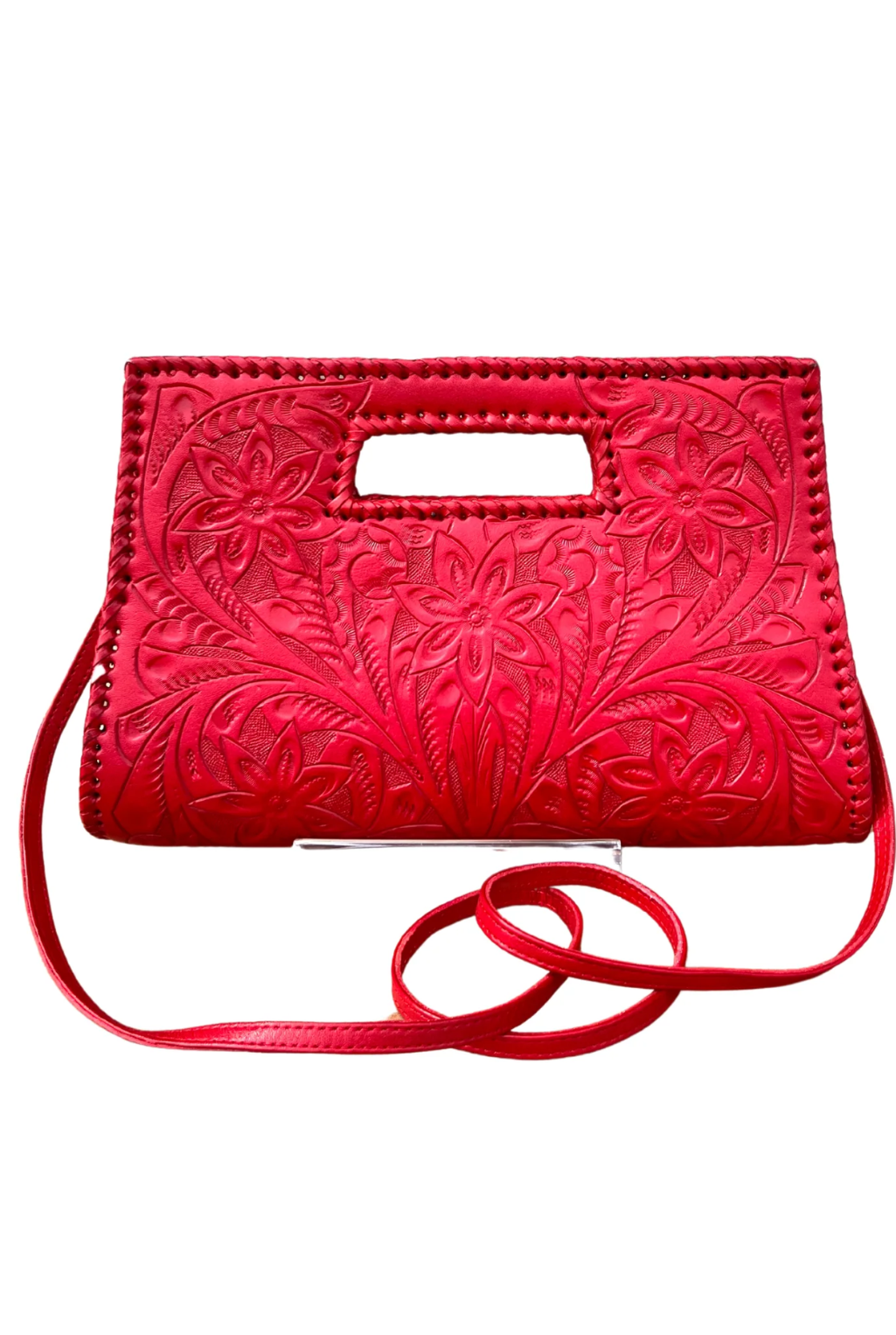 Caroline Tooled Leather Handbag - Red