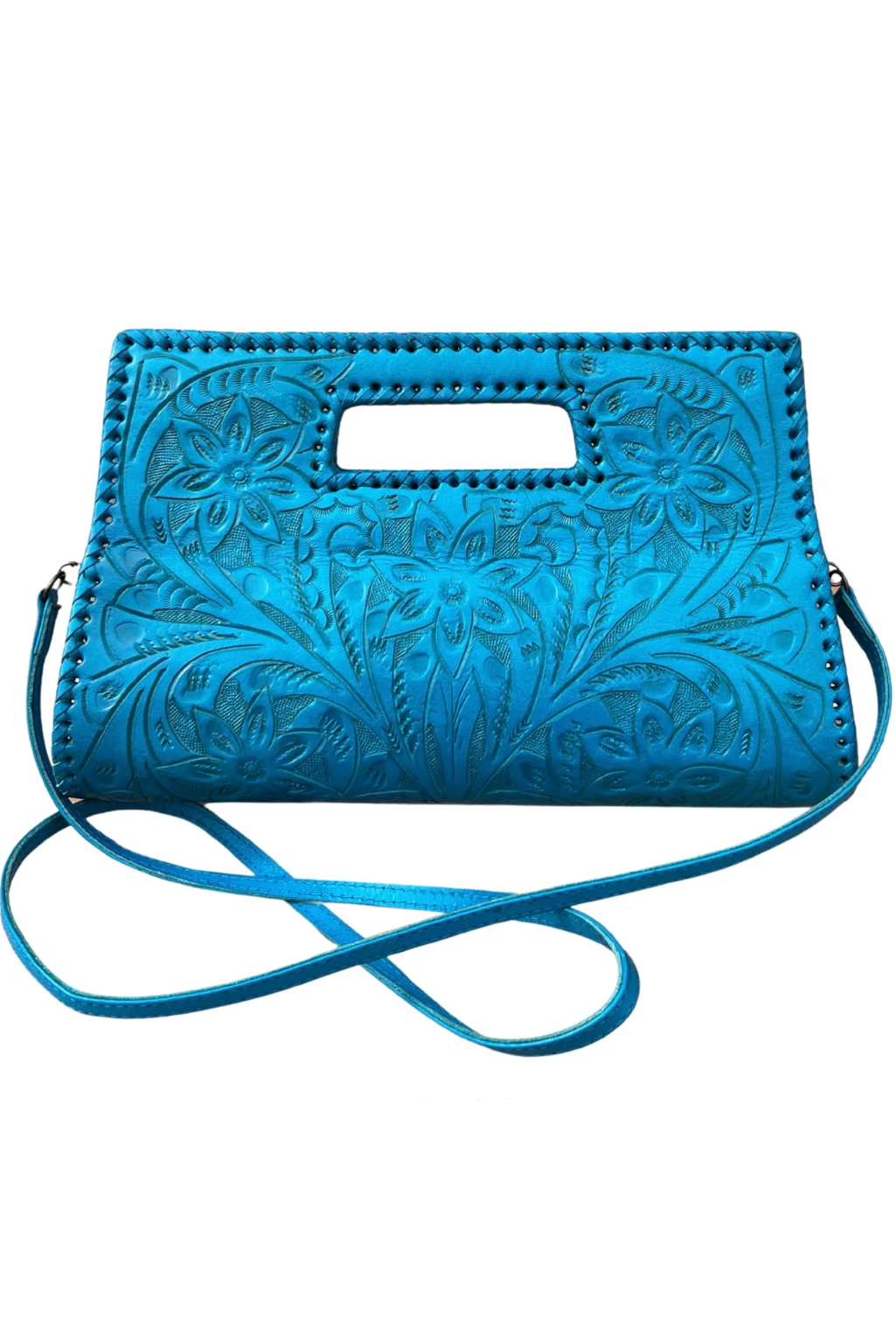 Caroline Tooled Leather Handbag - Turquoise