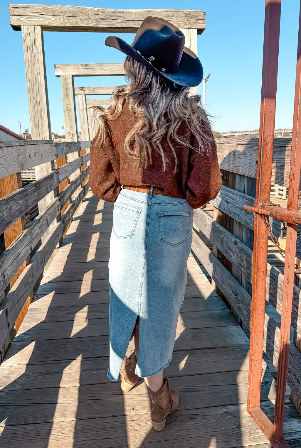 Western Embroidered Denim Skirt