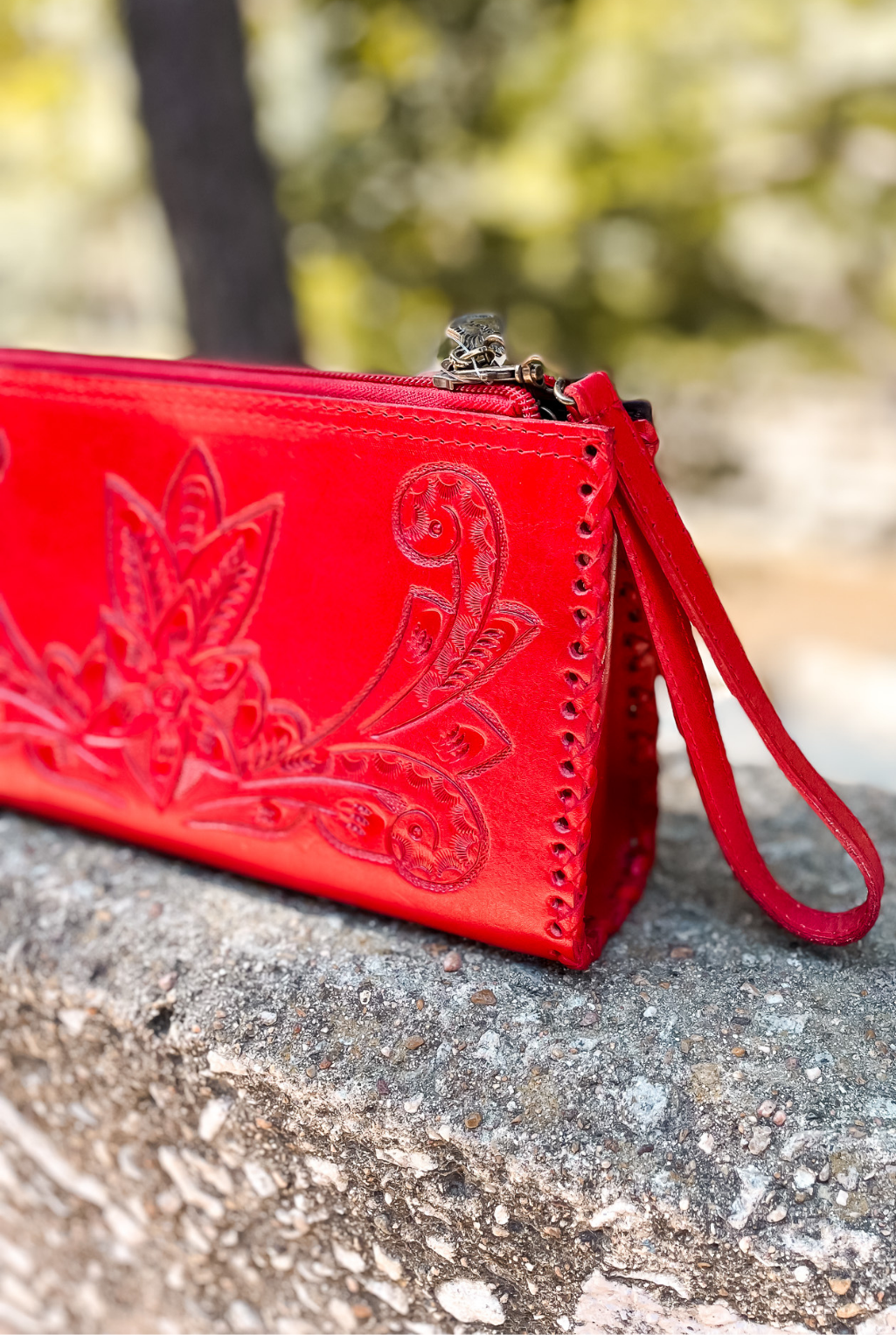 Ella Tooled Leather Handbag - Red