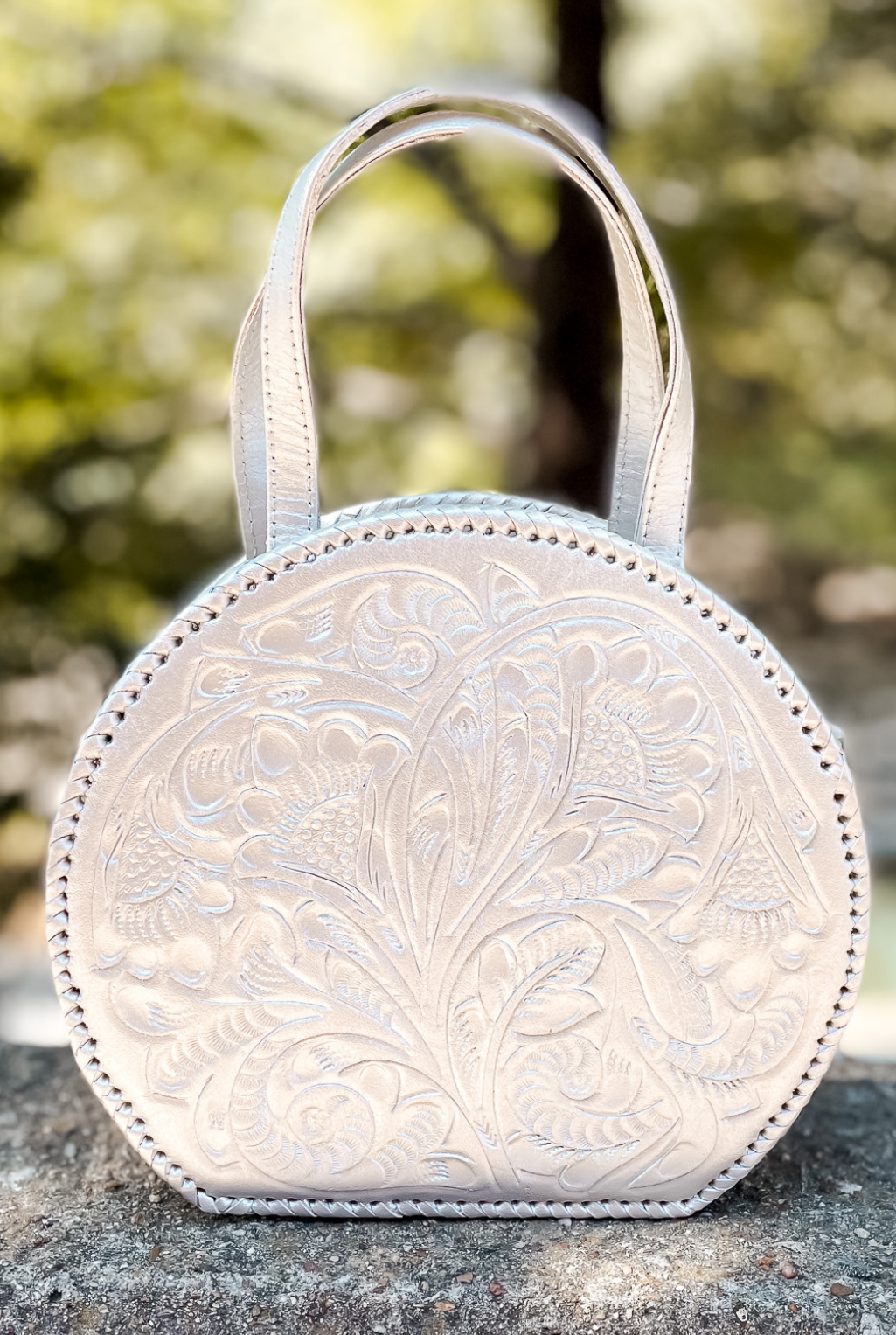 Dixie Tooled Leather Handbag - Silver