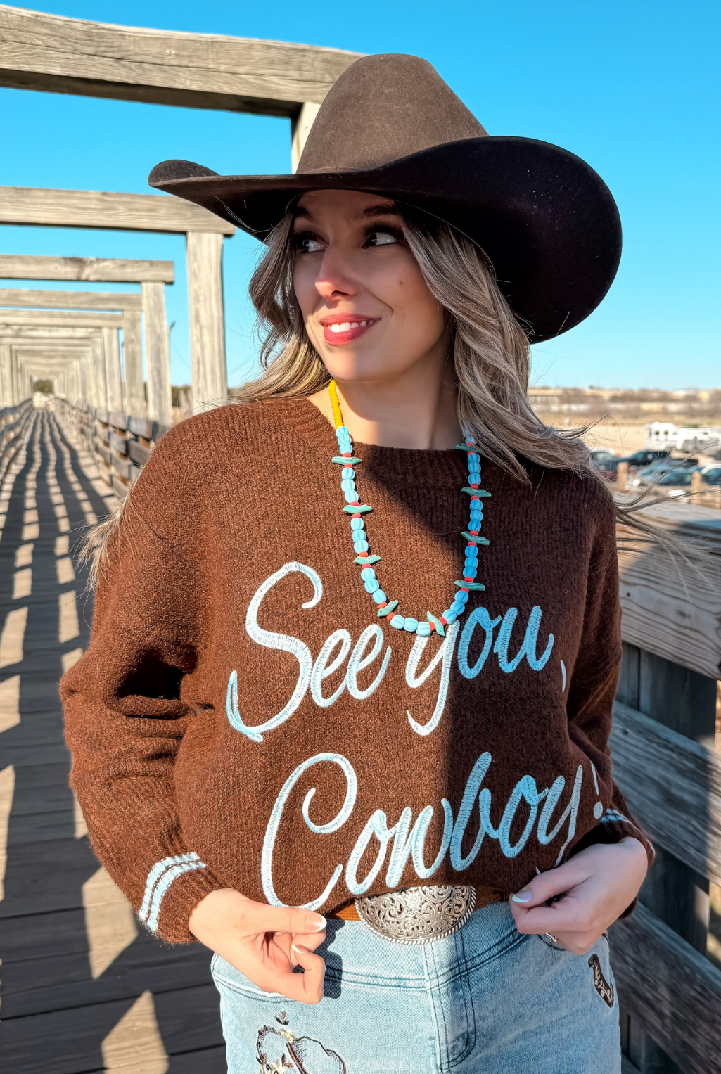 See You Cowboy Sweater - Brown