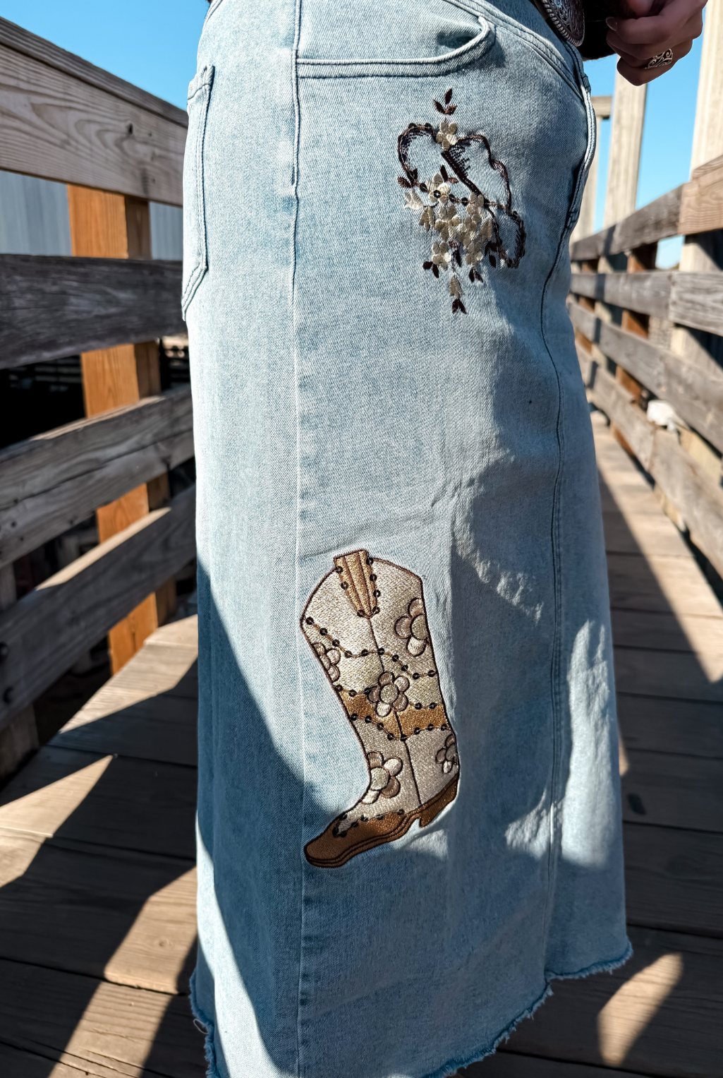 Western Embroidered Denim Skirt