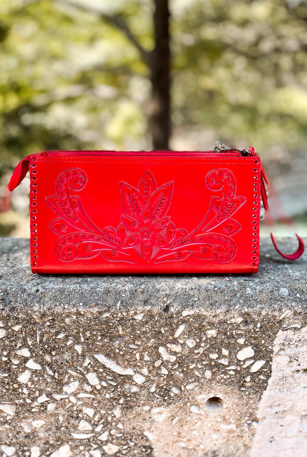 Ella Tooled Leather Handbag - Red