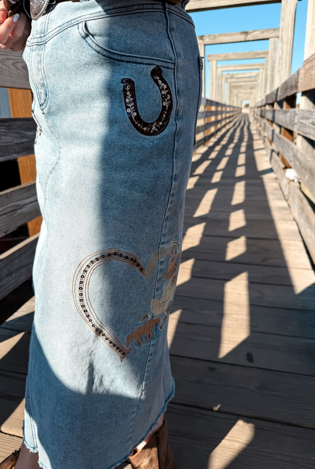 Western Embroidered Denim Skirt