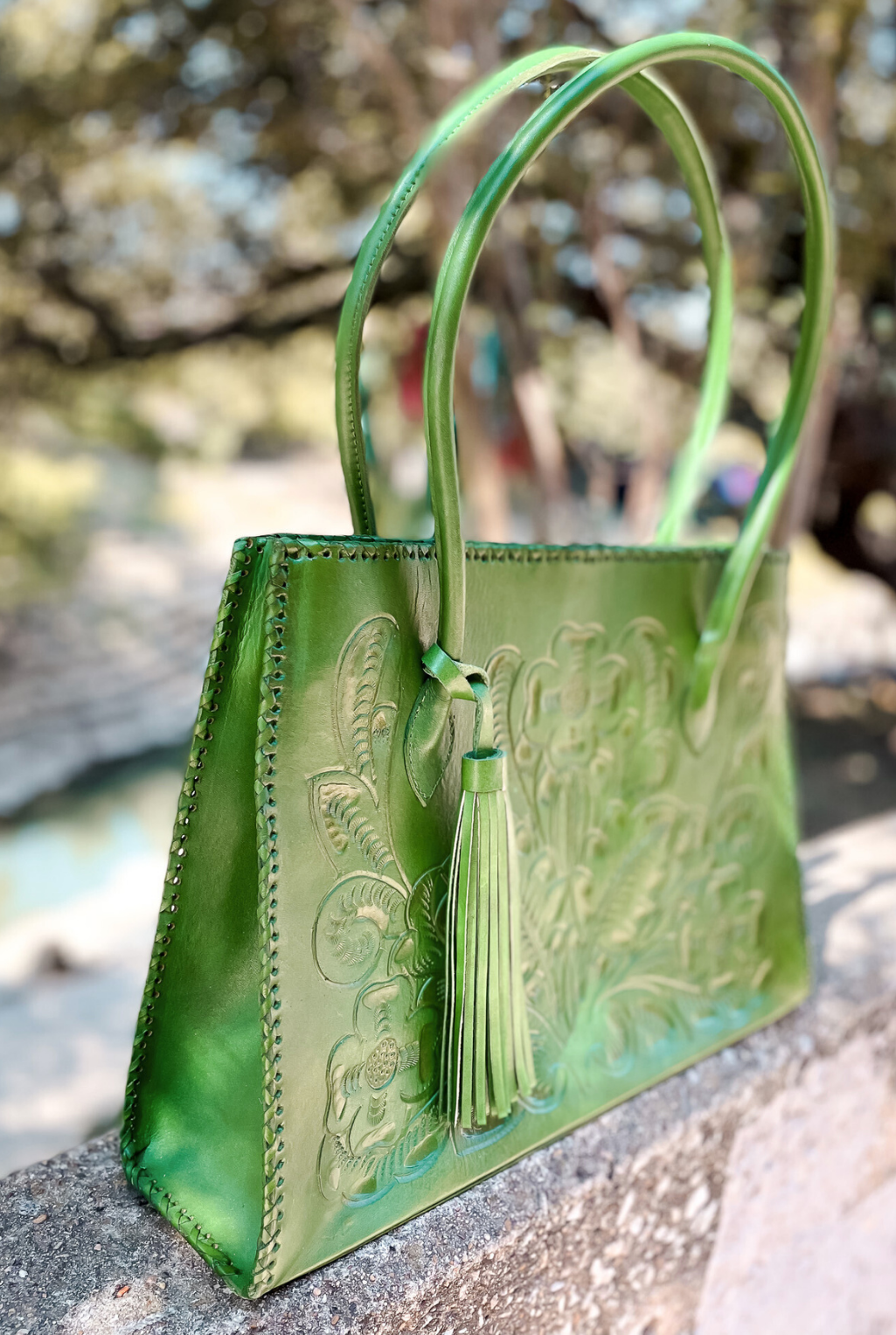 Amy Tooled Leather Handbag - Green