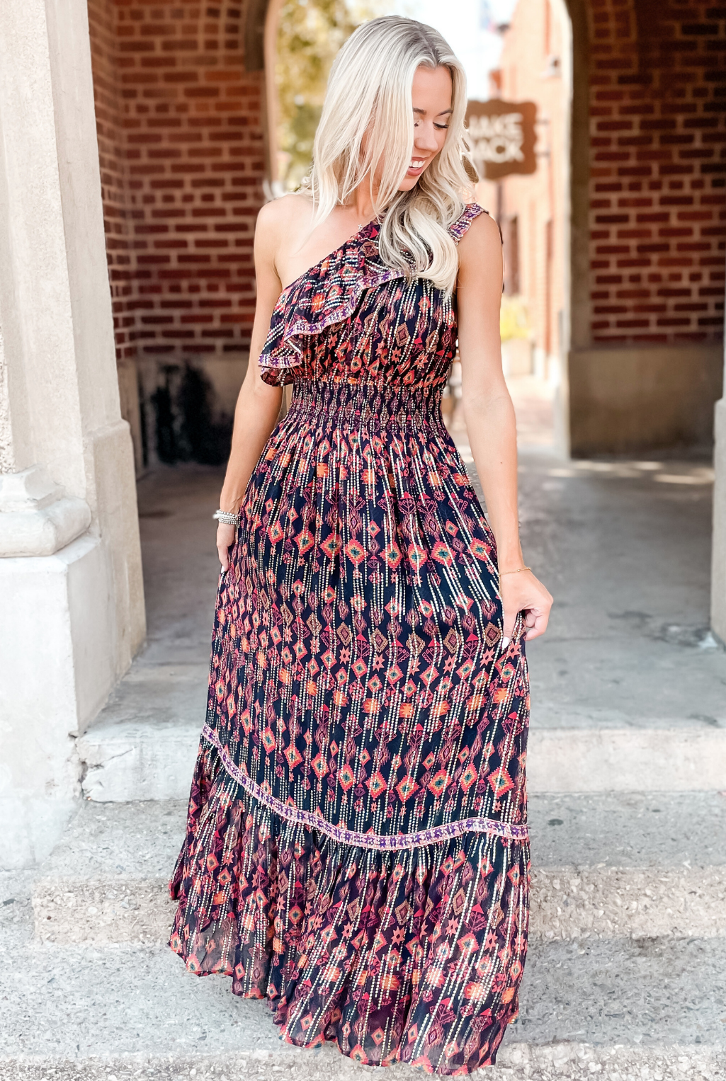 Aztec One Shoulder Dress