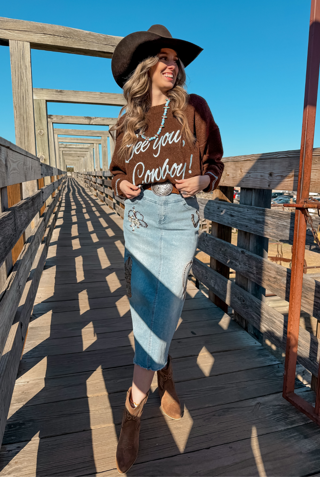 Western Embroidered Denim Skirt