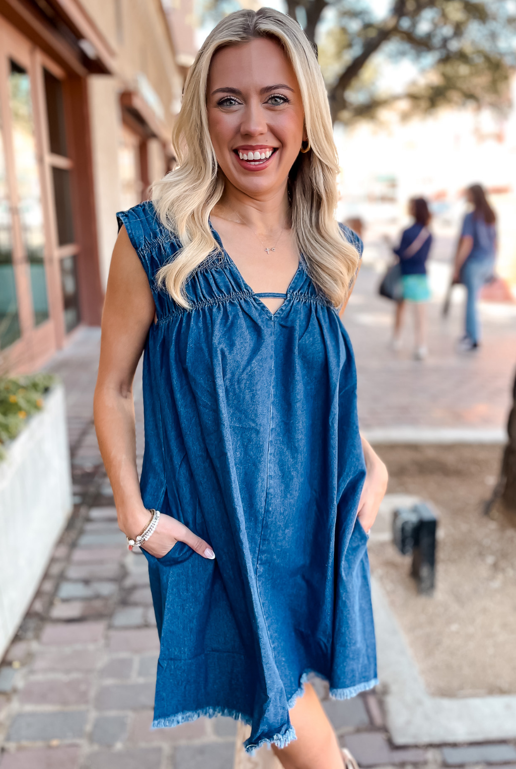 V-Neck Sleeveless Denim Dress