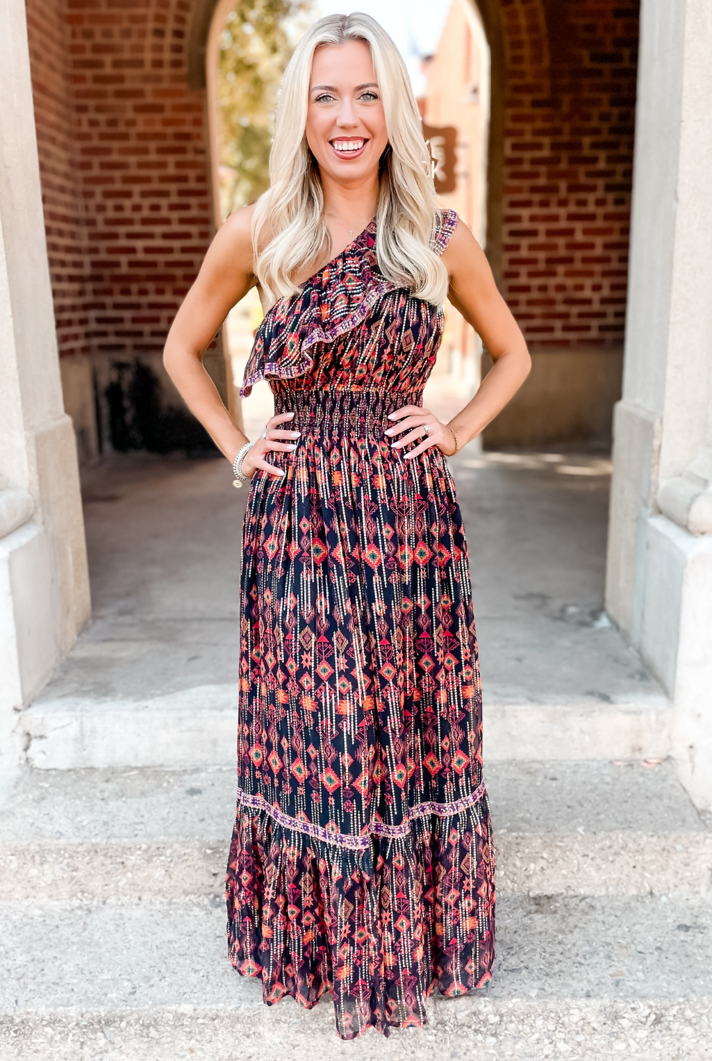 Aztec One Shoulder Dress