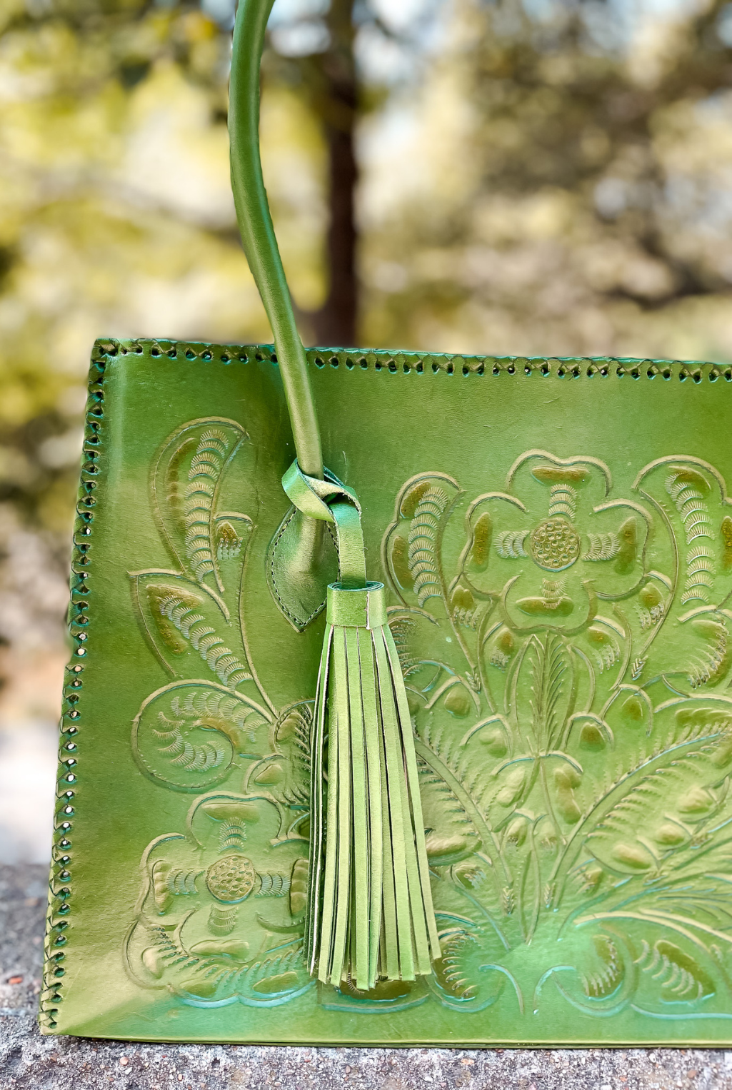 Amy Tooled Leather Handbag - Green